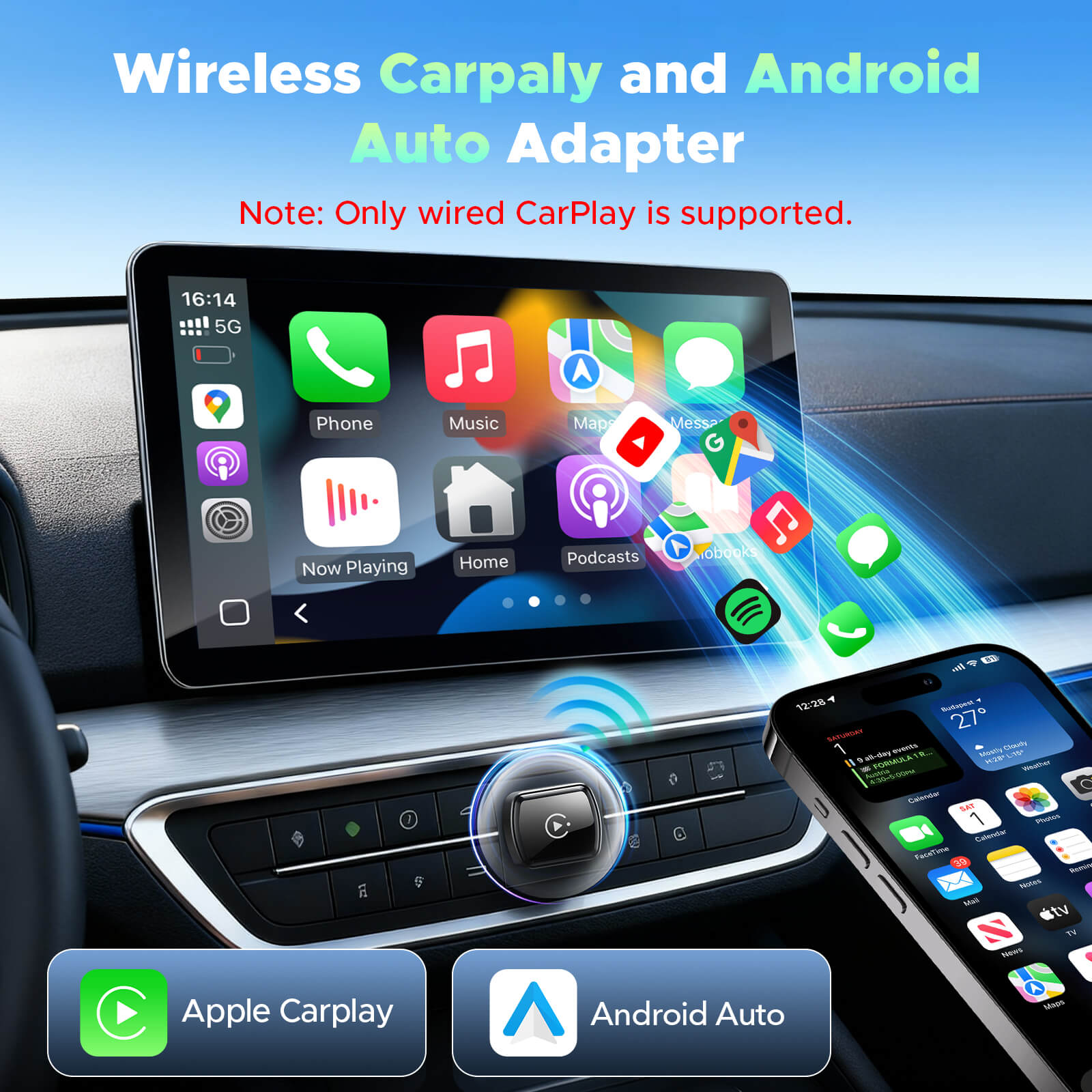 LAMTTO Adapter RC34 Mini CarPlay-Adapter Wireless 3 in 1