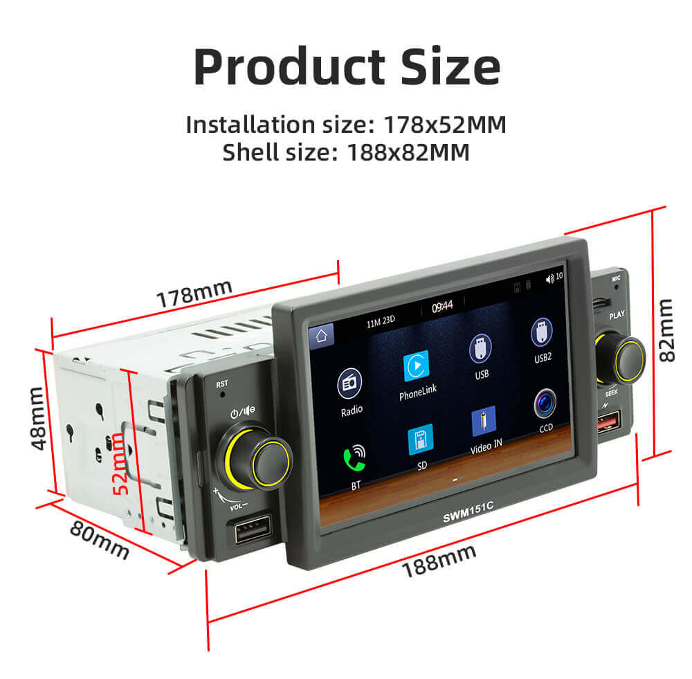 ESSGOO Car Stereo SWM151C 1-DIN Autoradio 5-Zoll CarPlay