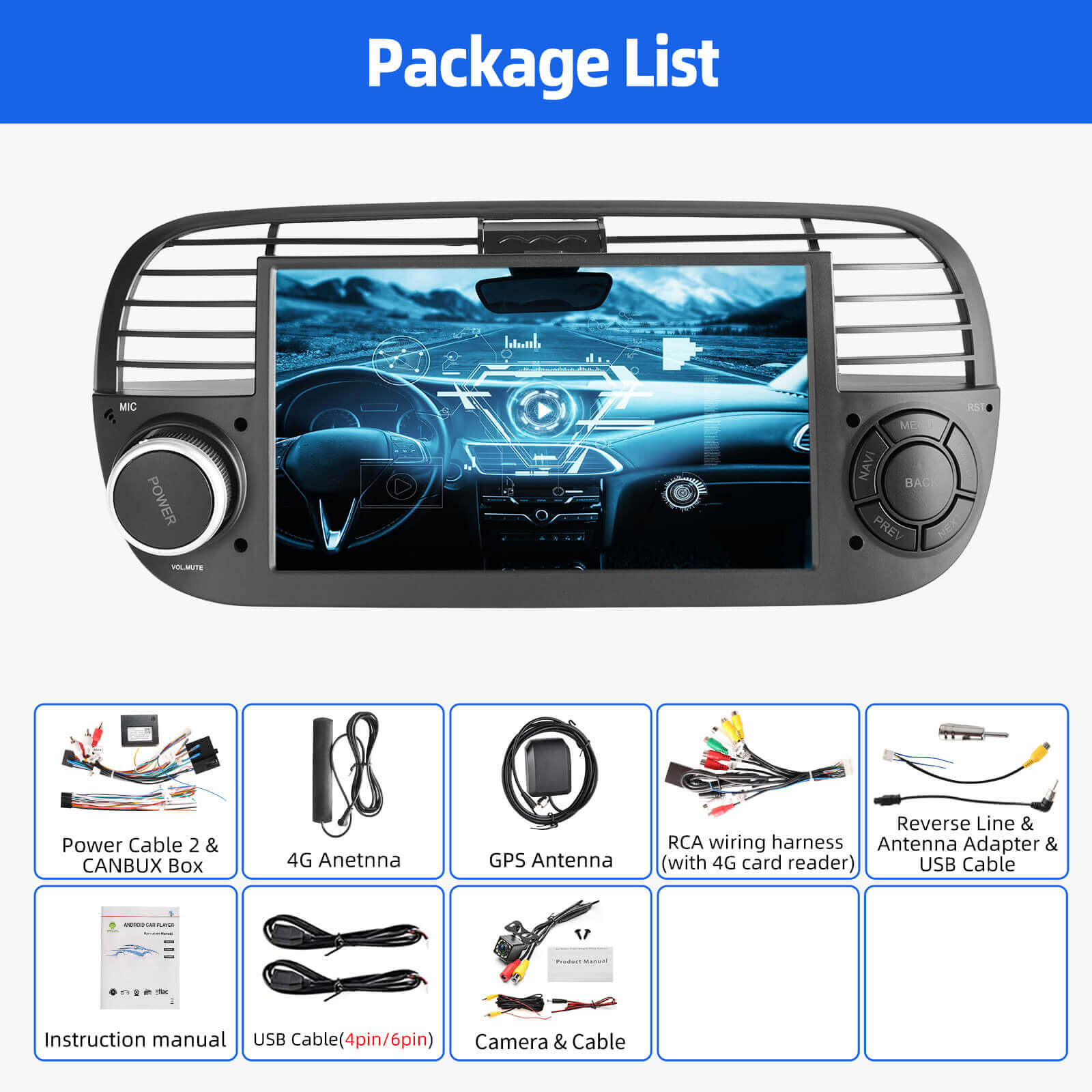 ESSGOO Car Stereo AR7001 Autoradio Fiat 500 Android