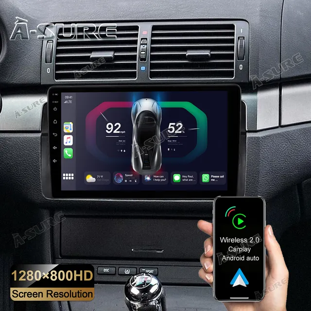 A-Sure GPS 9 Zoll Android 12 Autoradio BMW E46 2+32GB CarPlay
