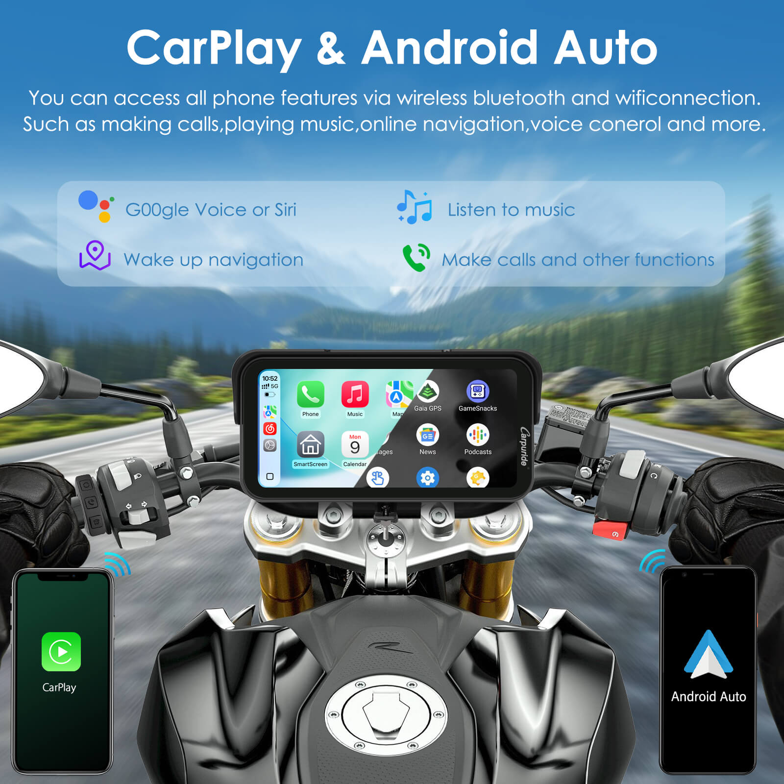 Carpuride Motorcycle Smart Stereo W603DS Motorrad-Display 6,3 Zoll