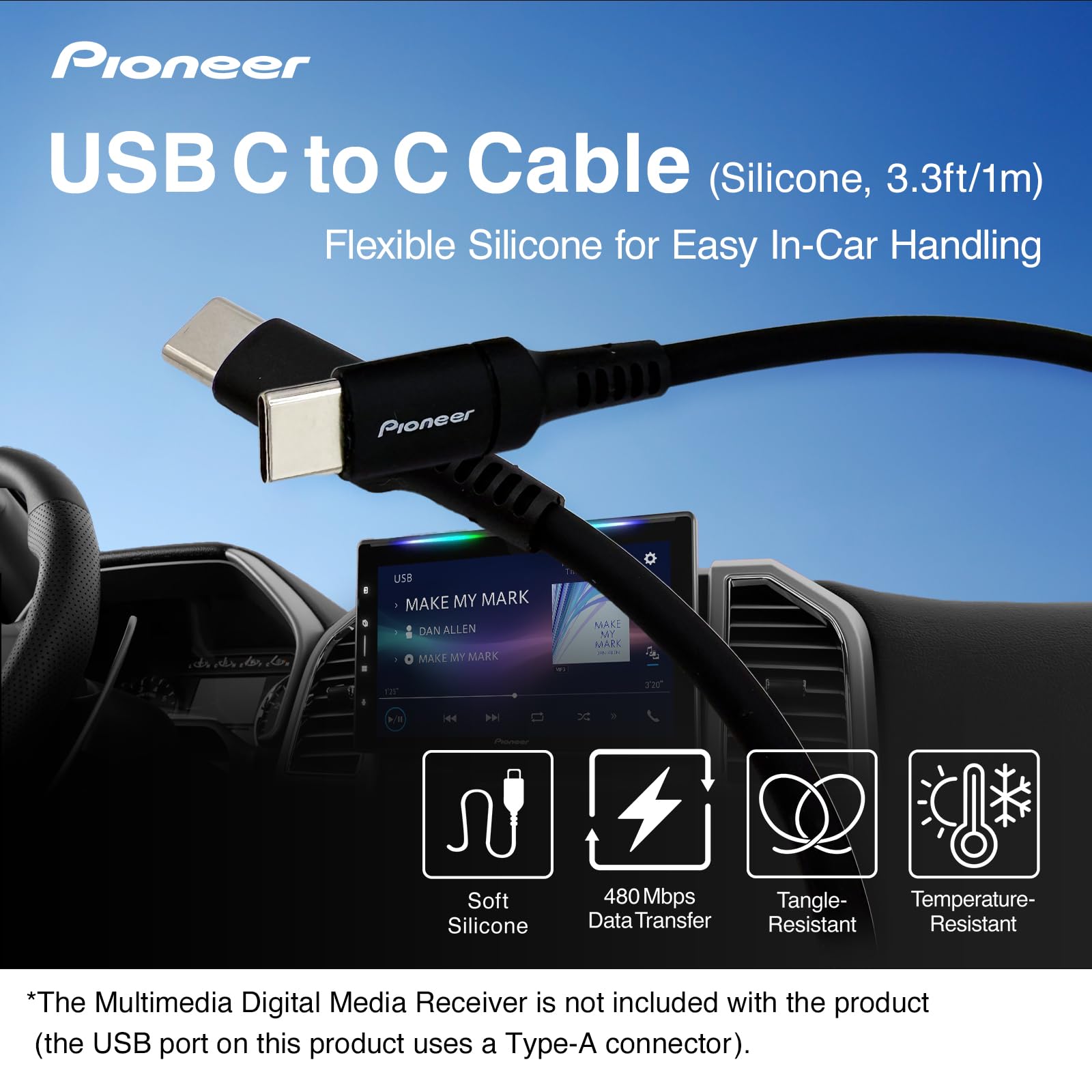 Pioneer CD-U5210CC USB-C Kabel 1m Silikon 60W Auto