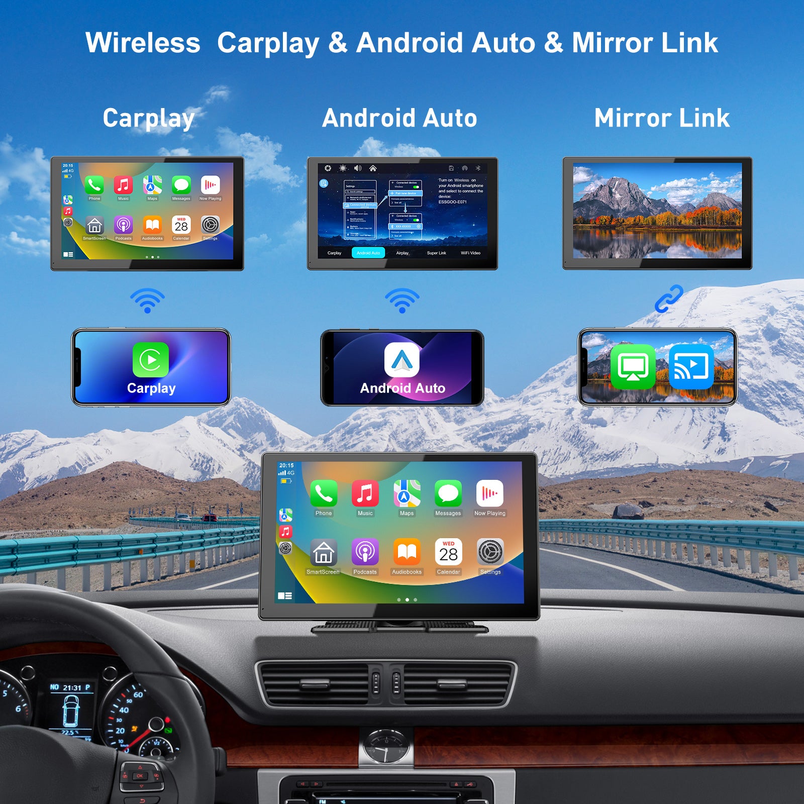 ESSGOO Dash Cam CarPlay E52 9 Zoll Display mit 4K Dashcam