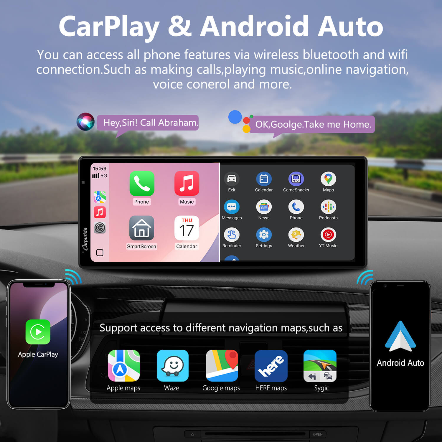 Carpuride W904 CarPlay-Display 9,3 Zoll mit DVR Frontkamera