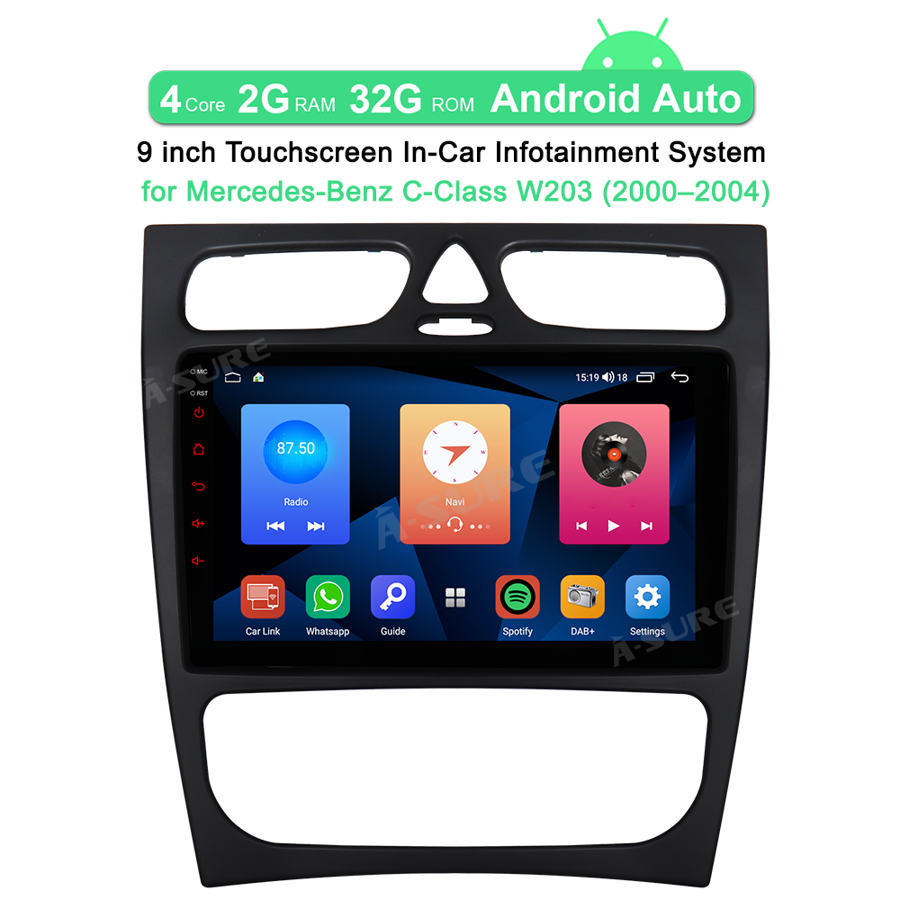 A-Sure GPS car radios 9 Zoll Android Autoradio 2+32GB W203