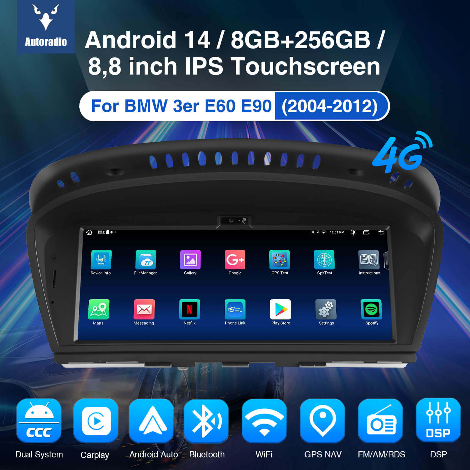 ESSGOO Car Stereo LZ0001 Autoradio 8,8 Zoll Android 14 BMW