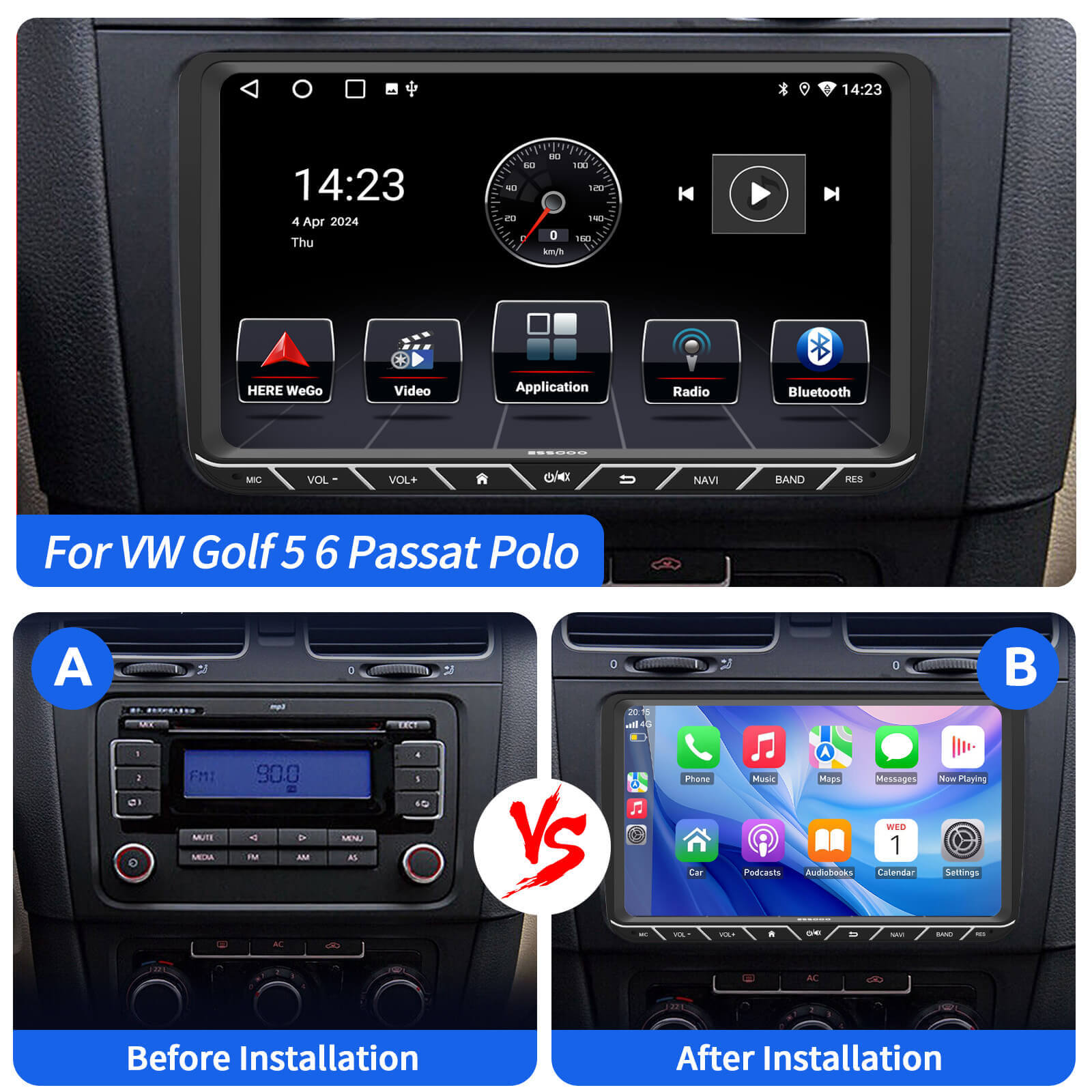 ESSGOO Car Stereo 9618 9 Zoll Autoradio Android14 für VW