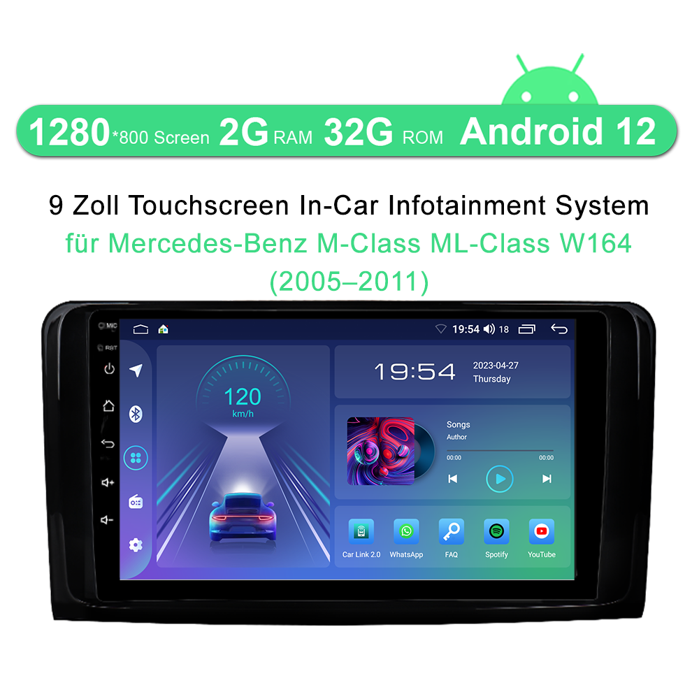 A-Sure GPS car radios Mercedes W164 Autoradio 9 Zoll CarPlay 2+32GB