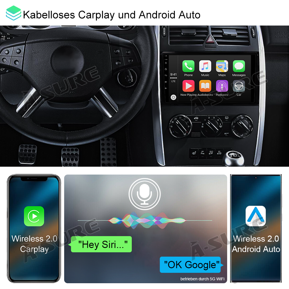 A-Sure GPS car radios 9 Zoll Android 15 Autoradio Mercedes 6+128GB