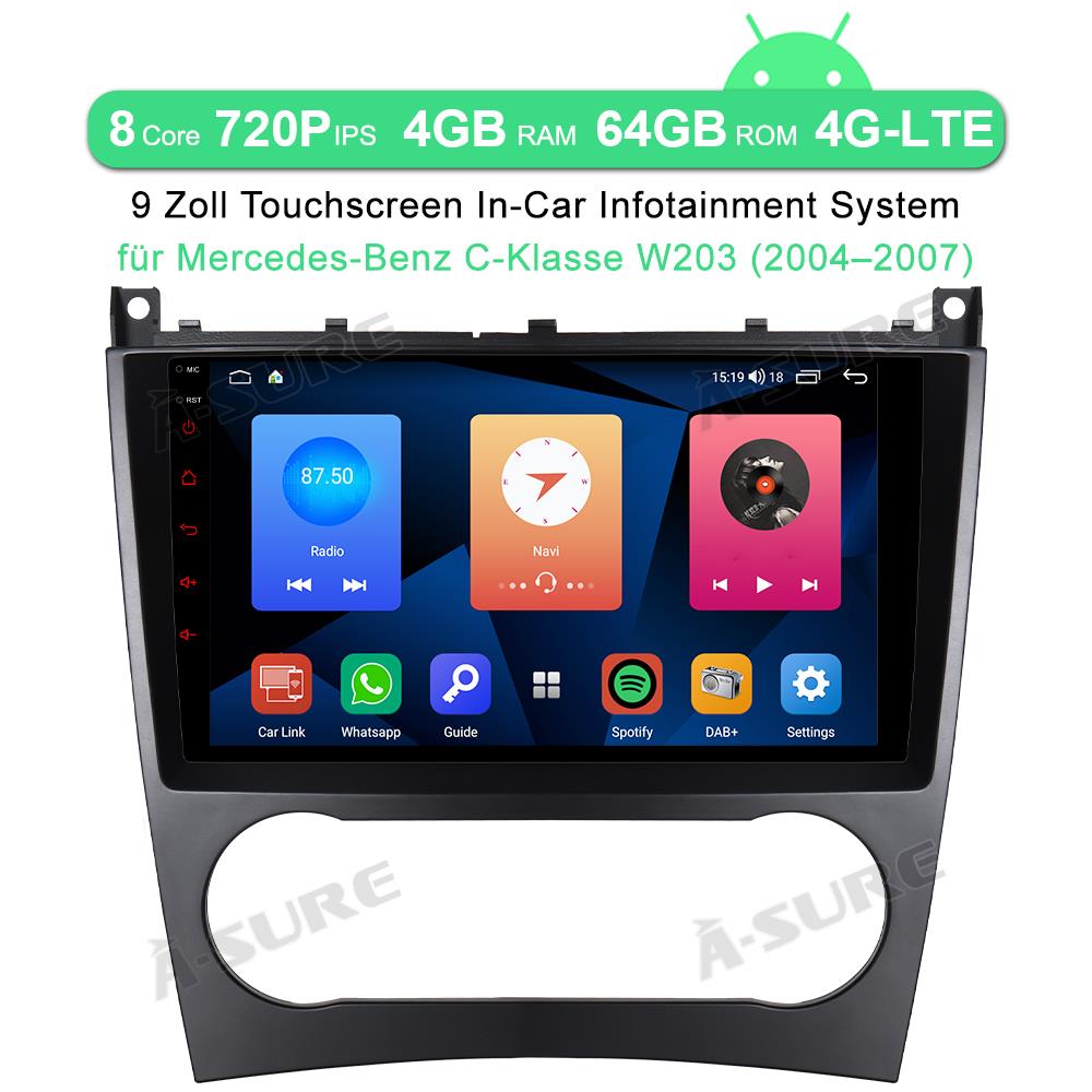 A-Sure GPS Autoradio 9 Zoll Android 10 Mercedes W203 4+64GB