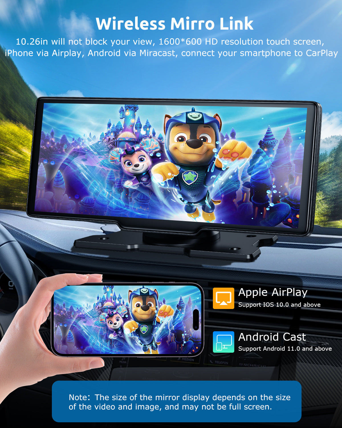 ESSGOO Dash Cam CarPlay H26 CarPlay-Display 10,26 Zoll 4K Dashcam