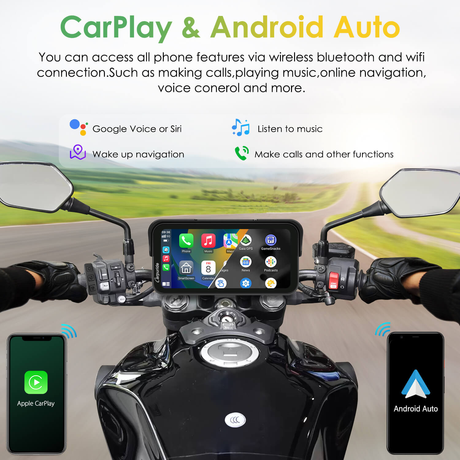 Carpuride W603D Motorrad CarPlay-Display 6,3Zoll Dual-Dashcam