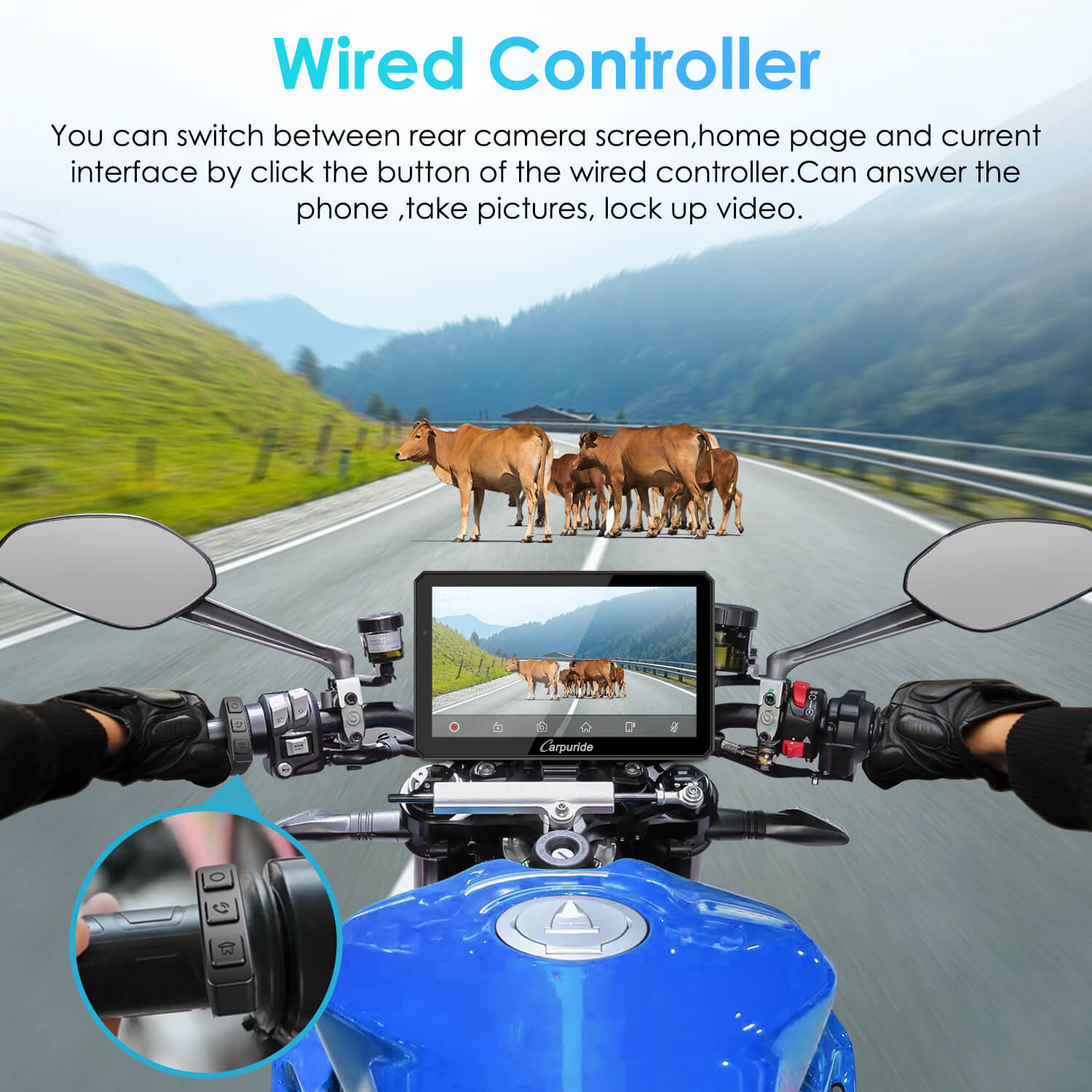 Carpuride W712D Motorrad CarPlay-Display 7 Zoll Dashcam