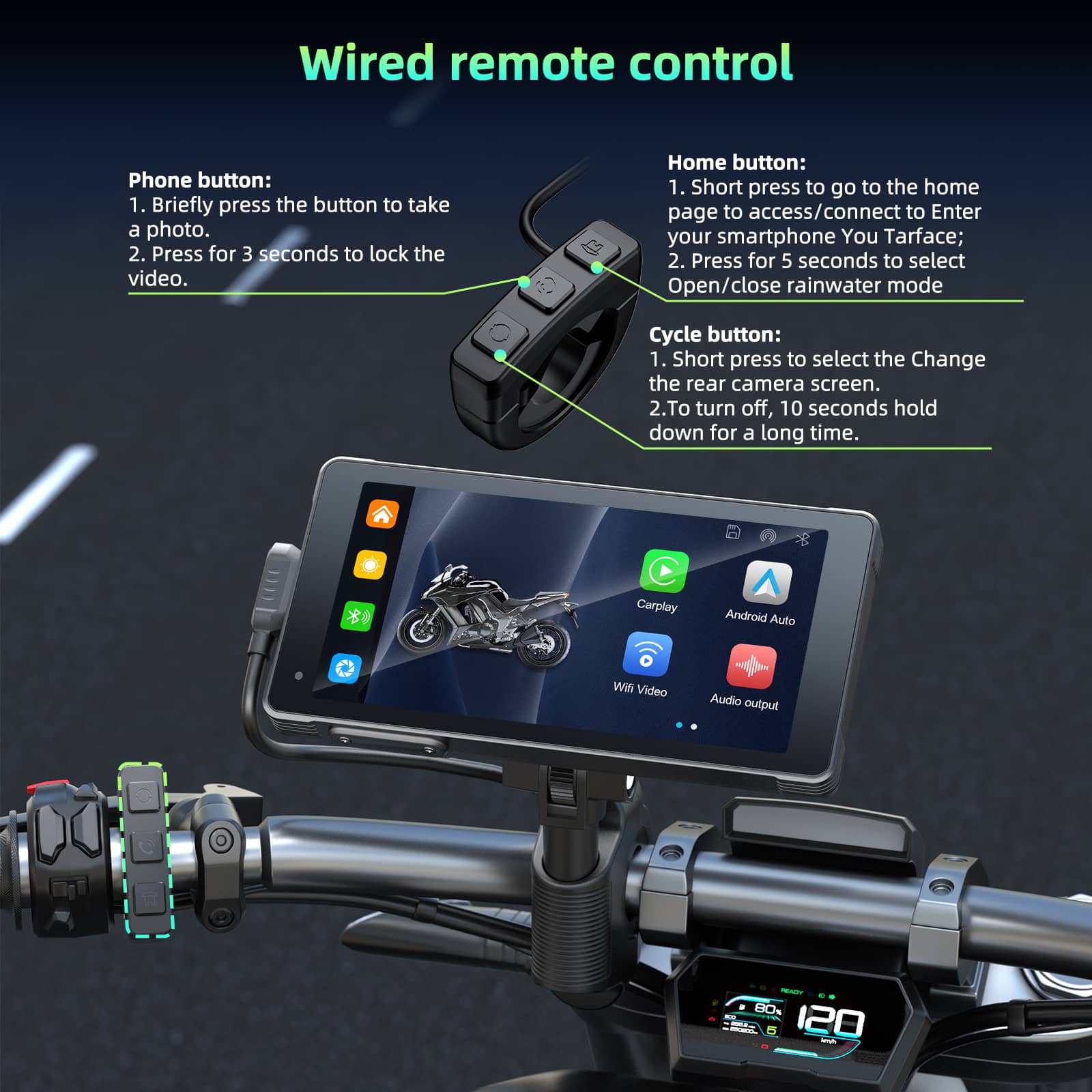 LAMTTO RC12 5,5" CarPlay-Display Motorrad mit 2K+1080P Dashcam