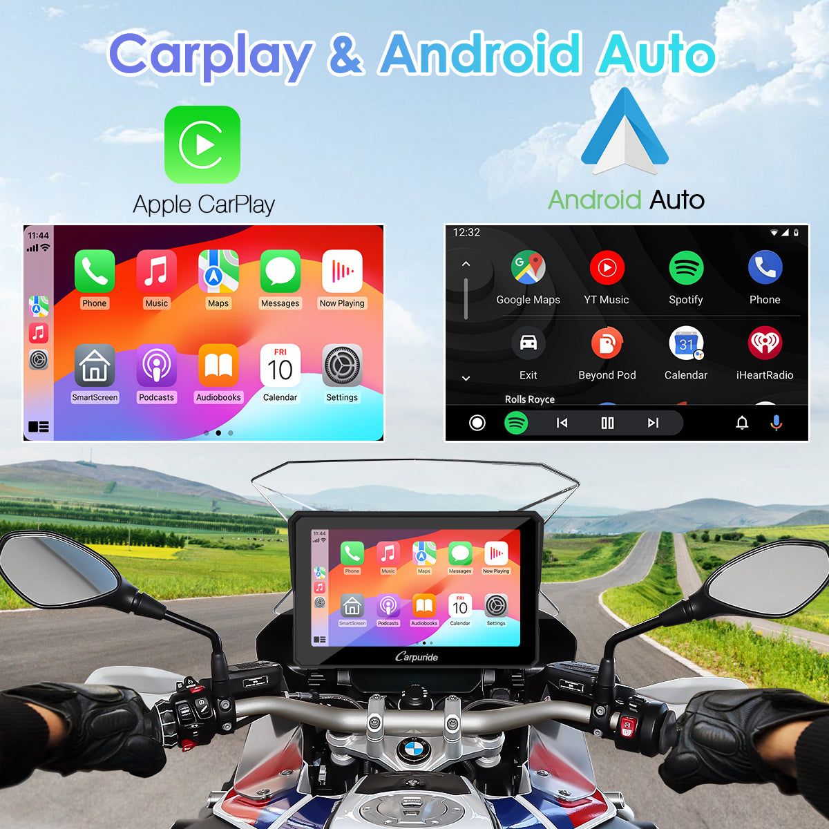 Carpuride W702B Motorrad Display CarPlay BMW Halterung 7 Zoll