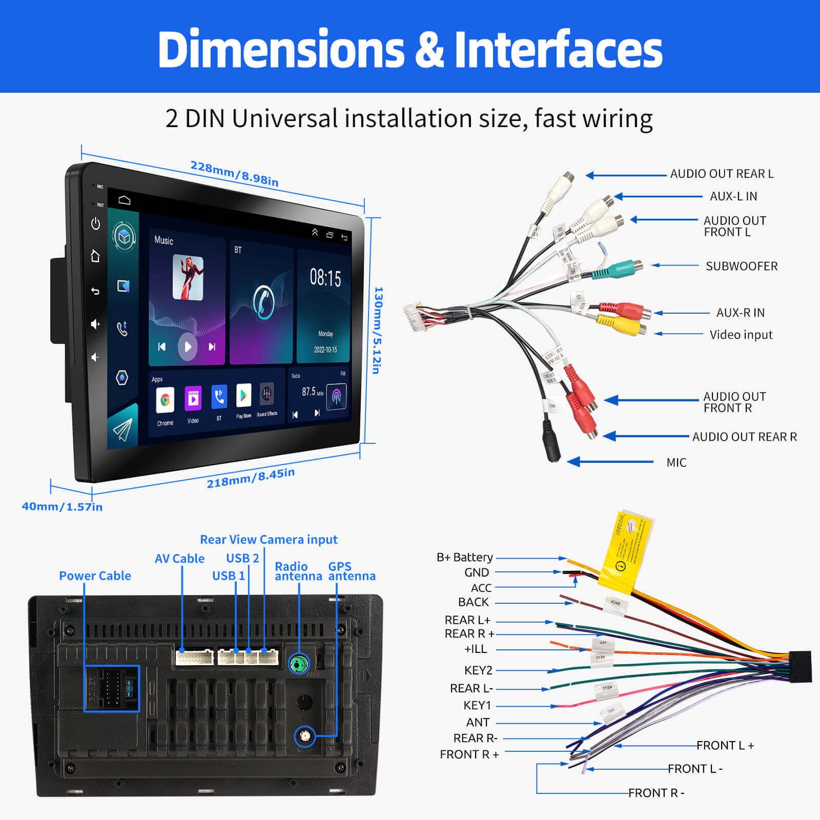 ESSGOO Car Stereo AR9001 Android 14 Autoradio MP5 Video