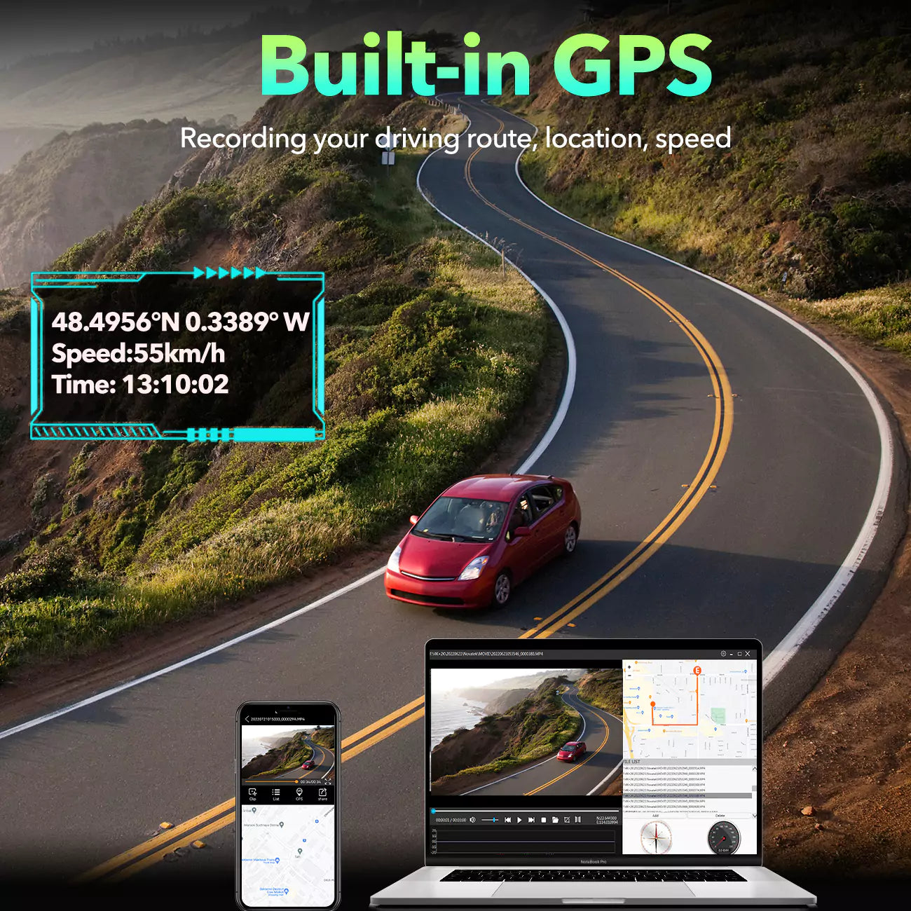LAMTTO Dash Cam DC19 4K+4K Front+Heck GPS WiFi 64GB