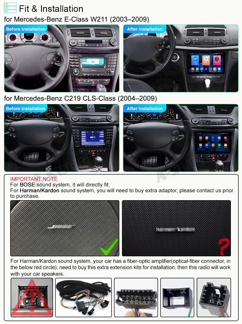 A-Sure GPS Mercedes W211 Autoradio 9 Zoll 2+32GB CarPlay