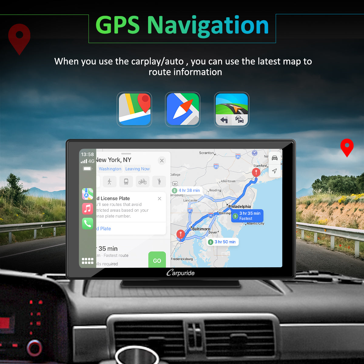 Carpuride Car Smart Stereo CarPlay-Display 9 Zoll Touchscreen Bluetooth