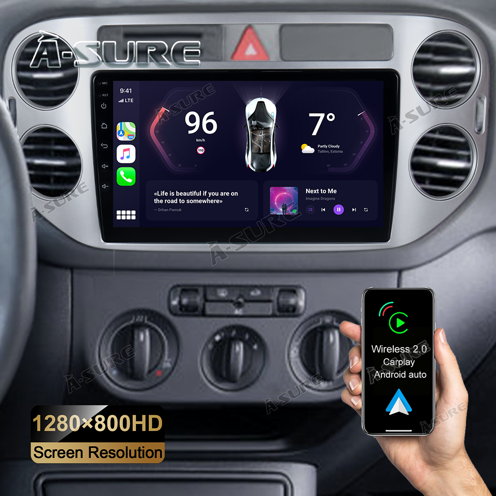 A-Sure GPS car radios Tiguan 5N Autoradio 9 Zoll 2+32GB Black