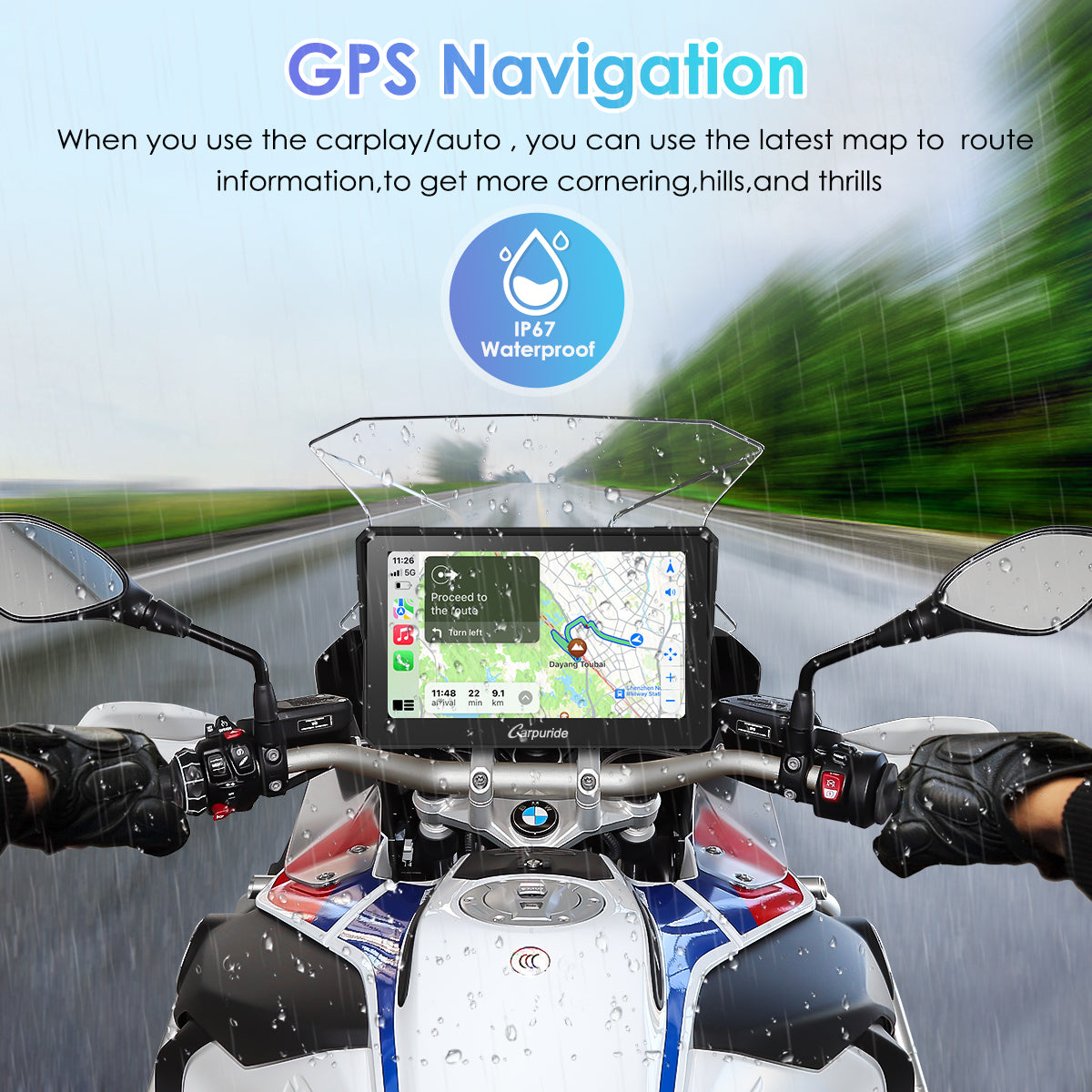 Carpuride W702B Motorrad Display CarPlay BMW Halterung 7 Zoll