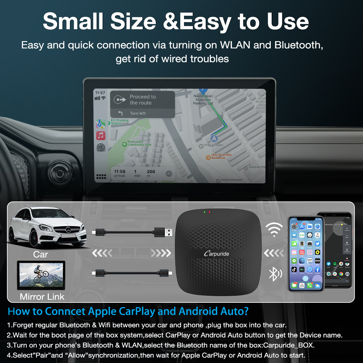 Carpuride H01 AI Box Android 11 CarPlay Adapter 3in1