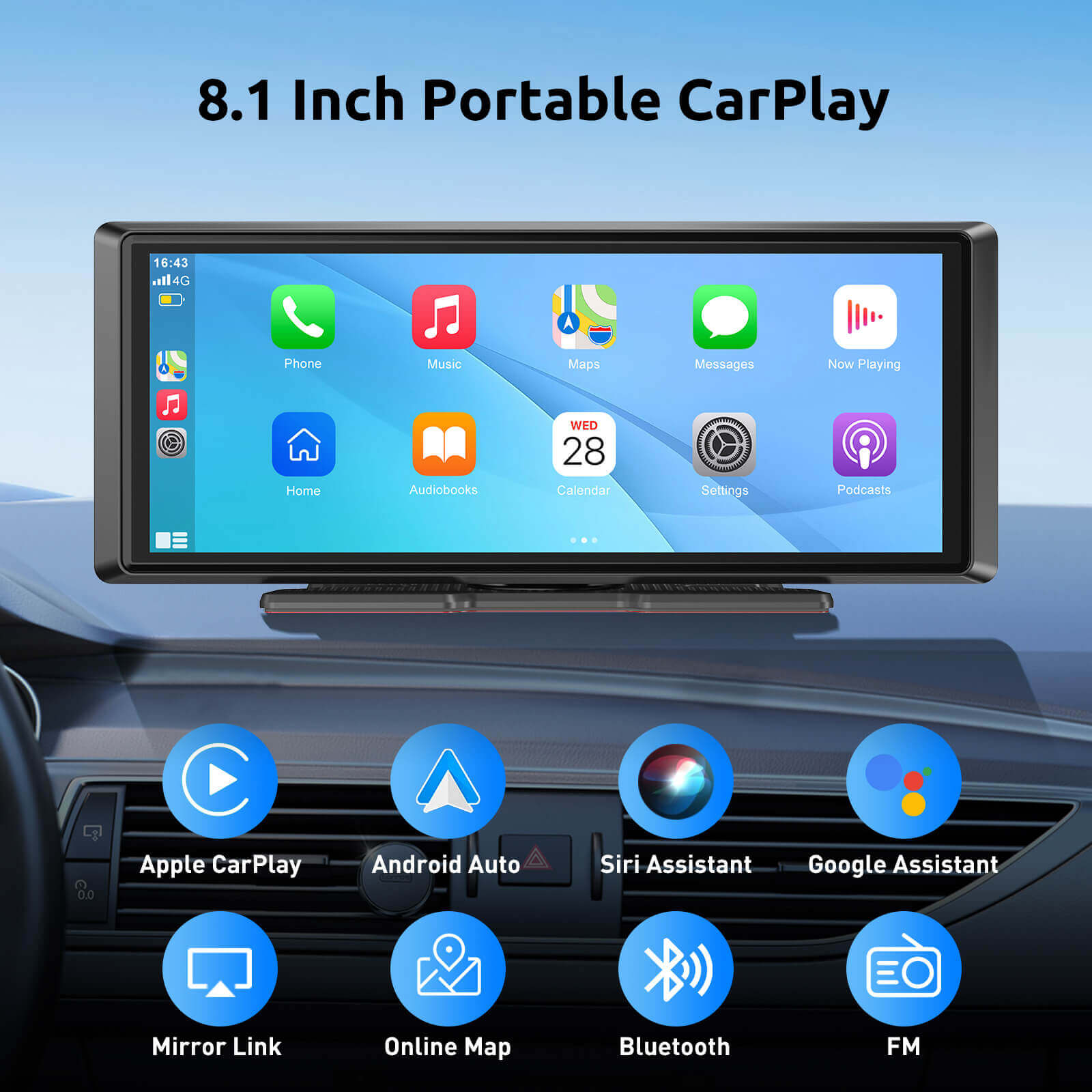 ESSGOO Portable CarPlay E40 CarPlay-Display 8,1 Zoll WLAN