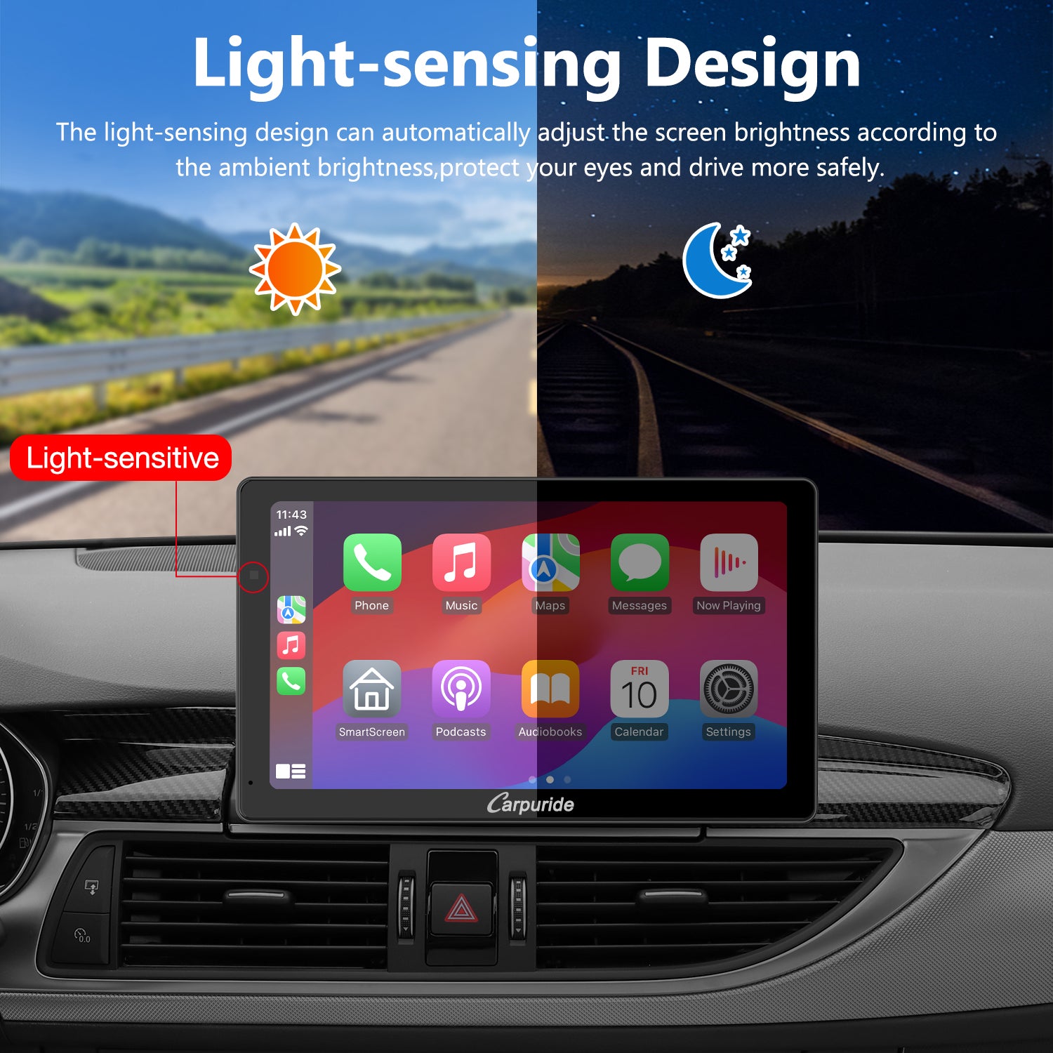 Carpuride W703 7 Zoll CarPlay-Display mit Dashcam DVR