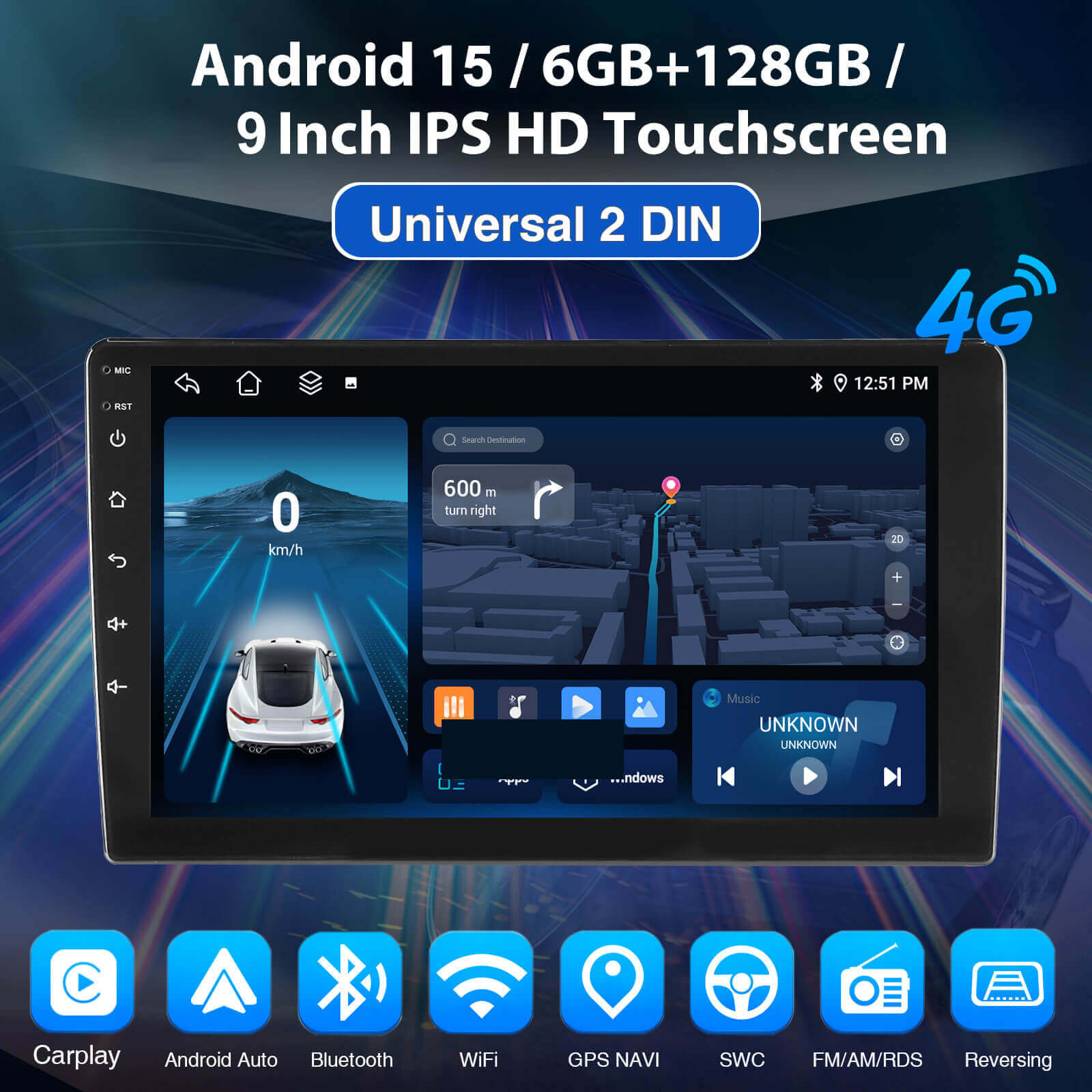 ESSGOO AR9001 2-DIN Autoradio 9 Zoll Android 15 IPS