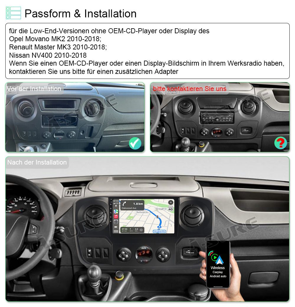 A-Sure GPS car radios 10,1 Zoll Autoradio Movano Master 4+64GB