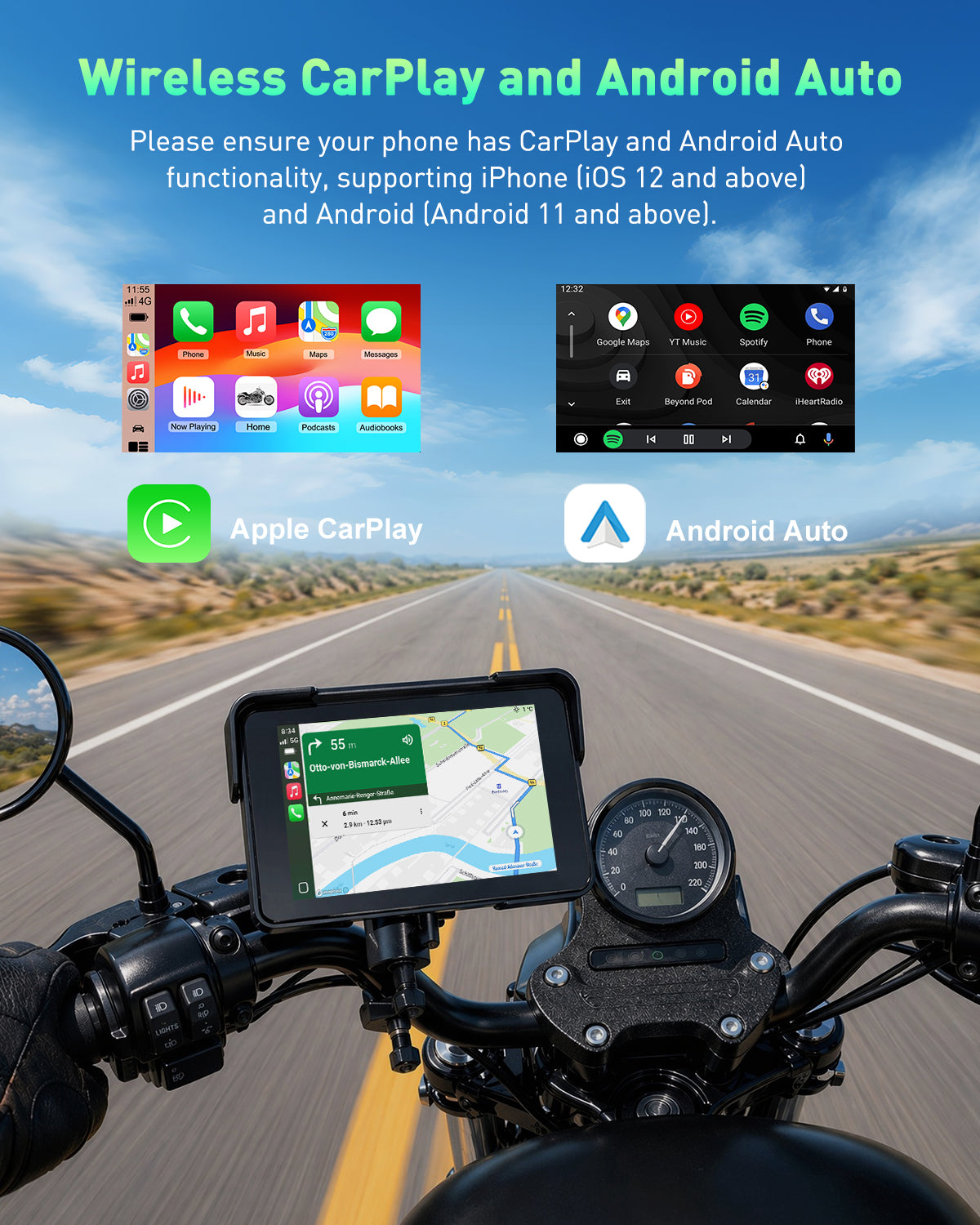 ESSGOO E10 Motorrad Navi 5 Zoll CarPlay Display