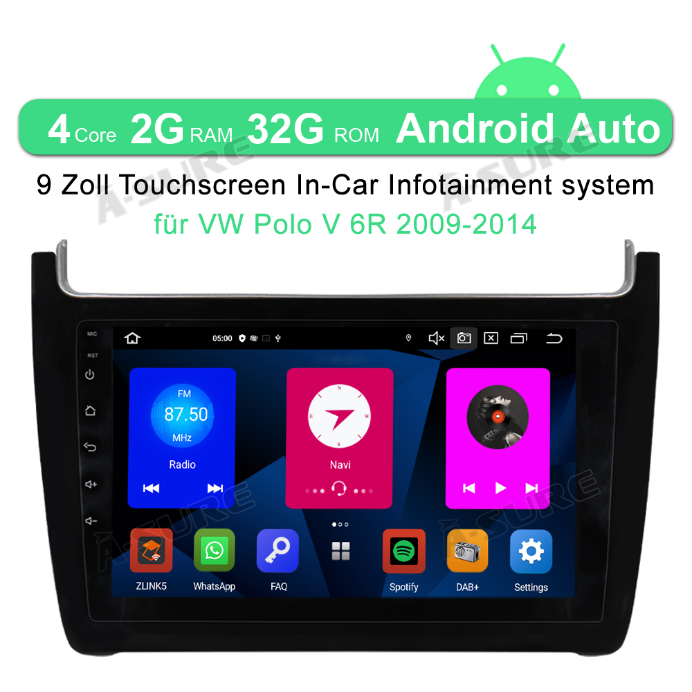 A-Sure GPS Autoradio 9 Zoll 32GB für VW Polo V 6C