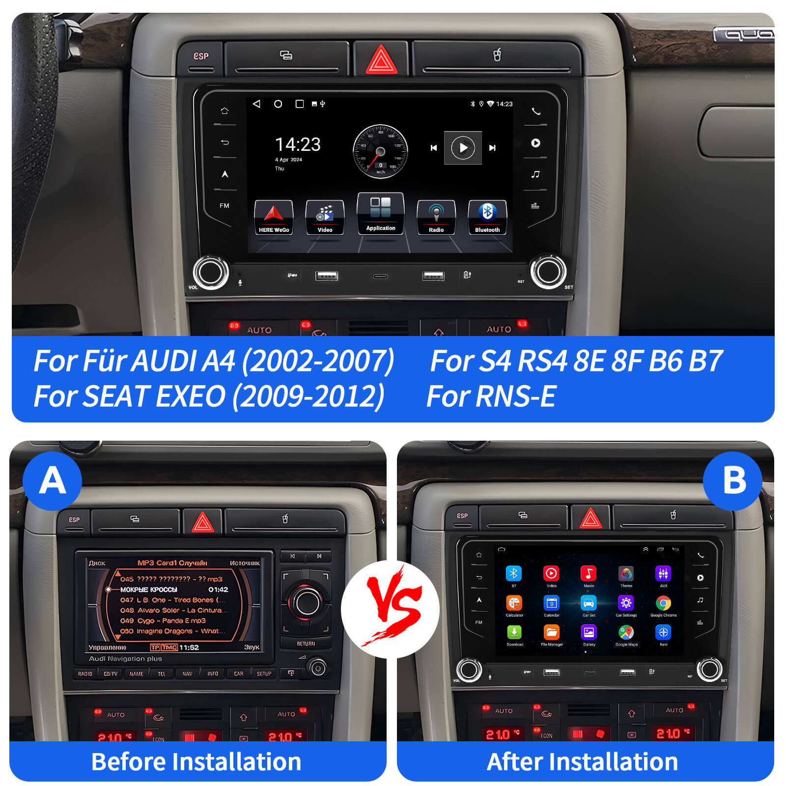 ESSGOO Car Stereo AR7001 Audi A4 Autoradio Android 14