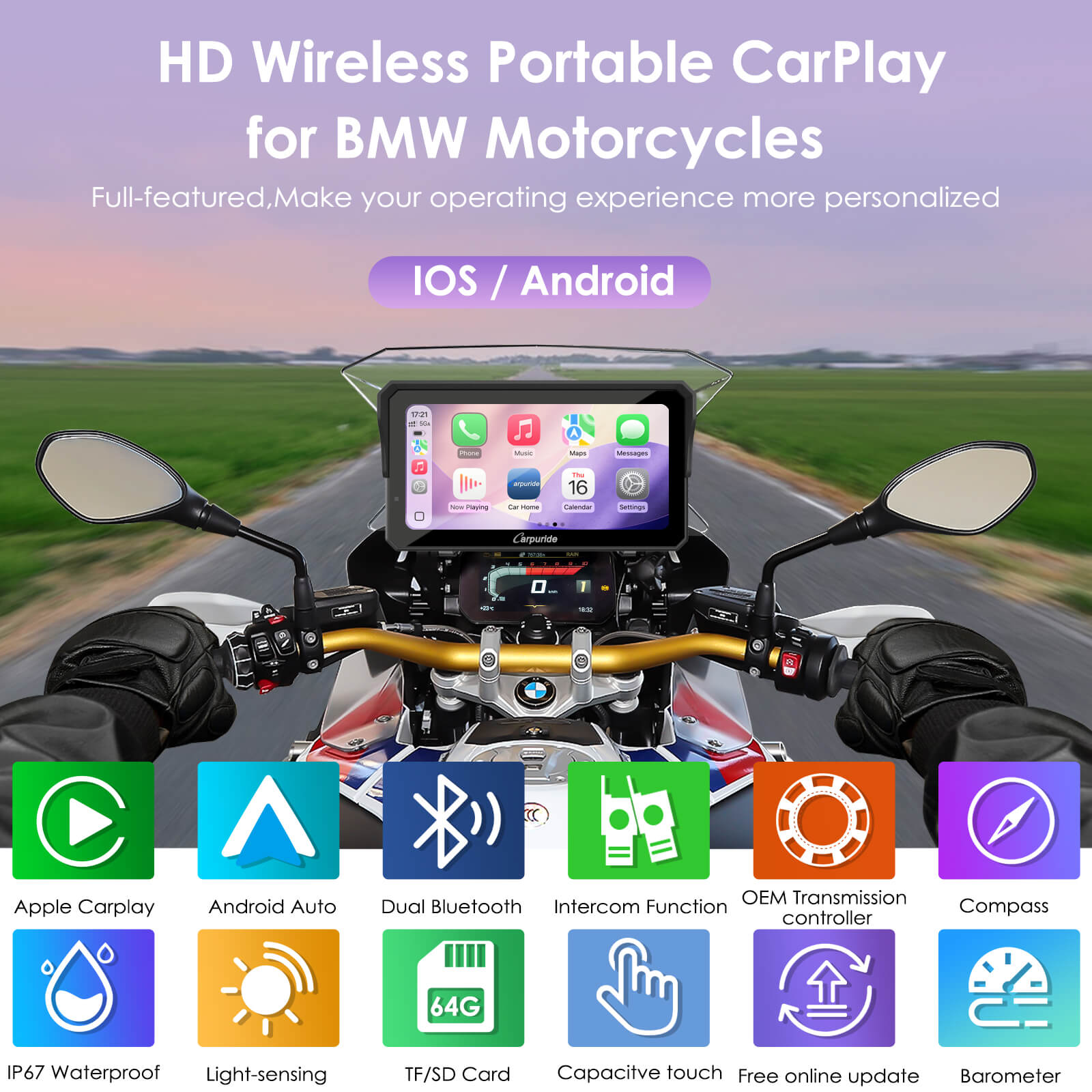 Carpuride W602BS Motorcycle Smart Stereo 6" BMW CarPlay
