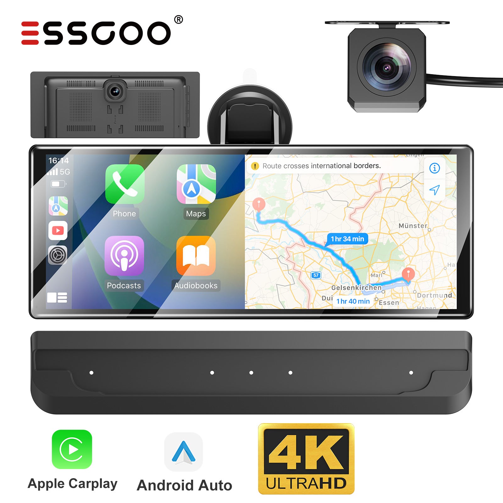 ESSGOO H16 11,3 Zoll CarPlay Display Dashcam 4K Wireless