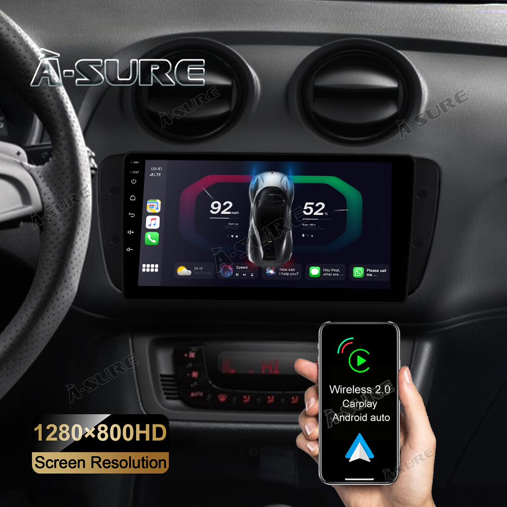 A-Sure GPS 9 Zoll Android 12 Autoradio Seat Ibiza 6J CarPlay