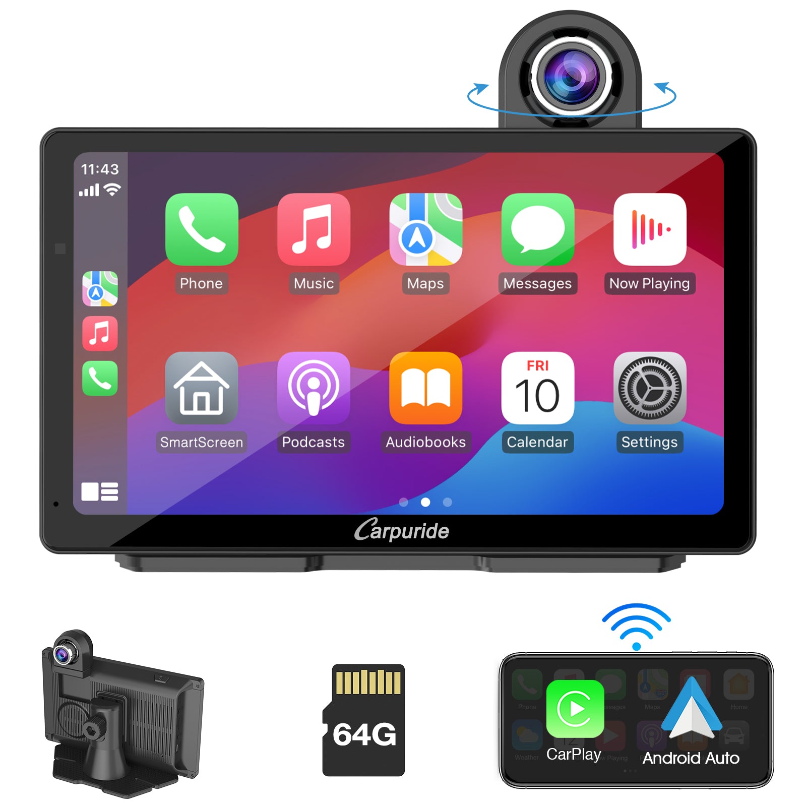 Carpuride W703 Car Smart Stereo 7-Zoll CarPlay Dashcam
