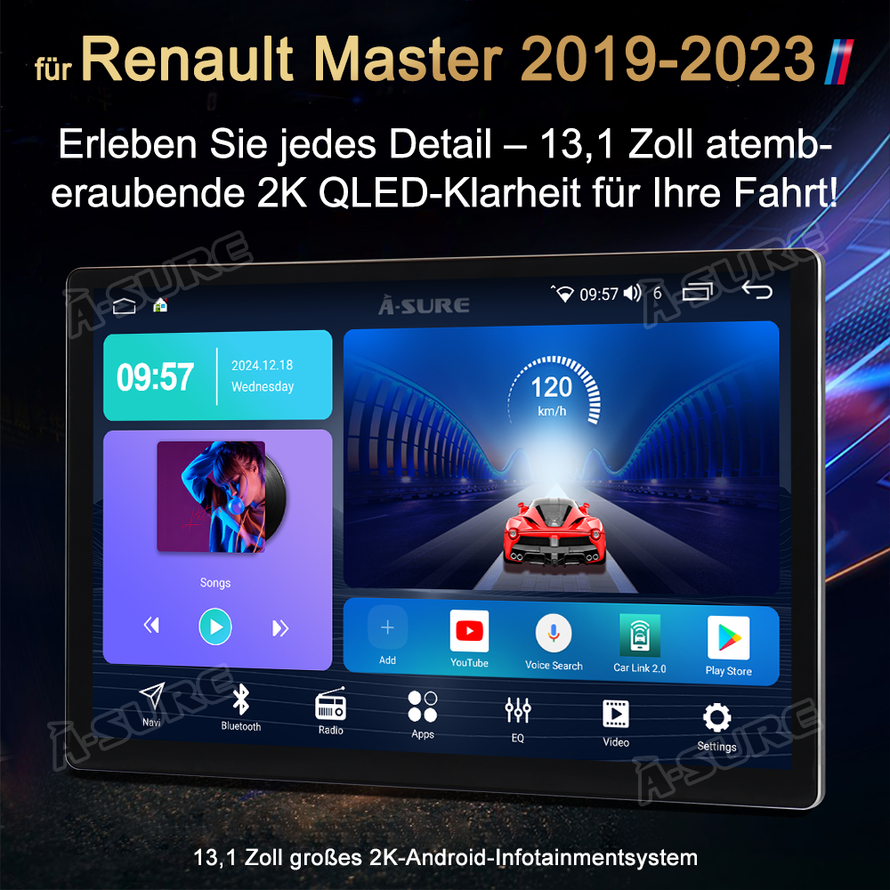 A-Sure GPS 13,1 Zoll 4+64GB Autoradio Master Movano NV400 CarPlay