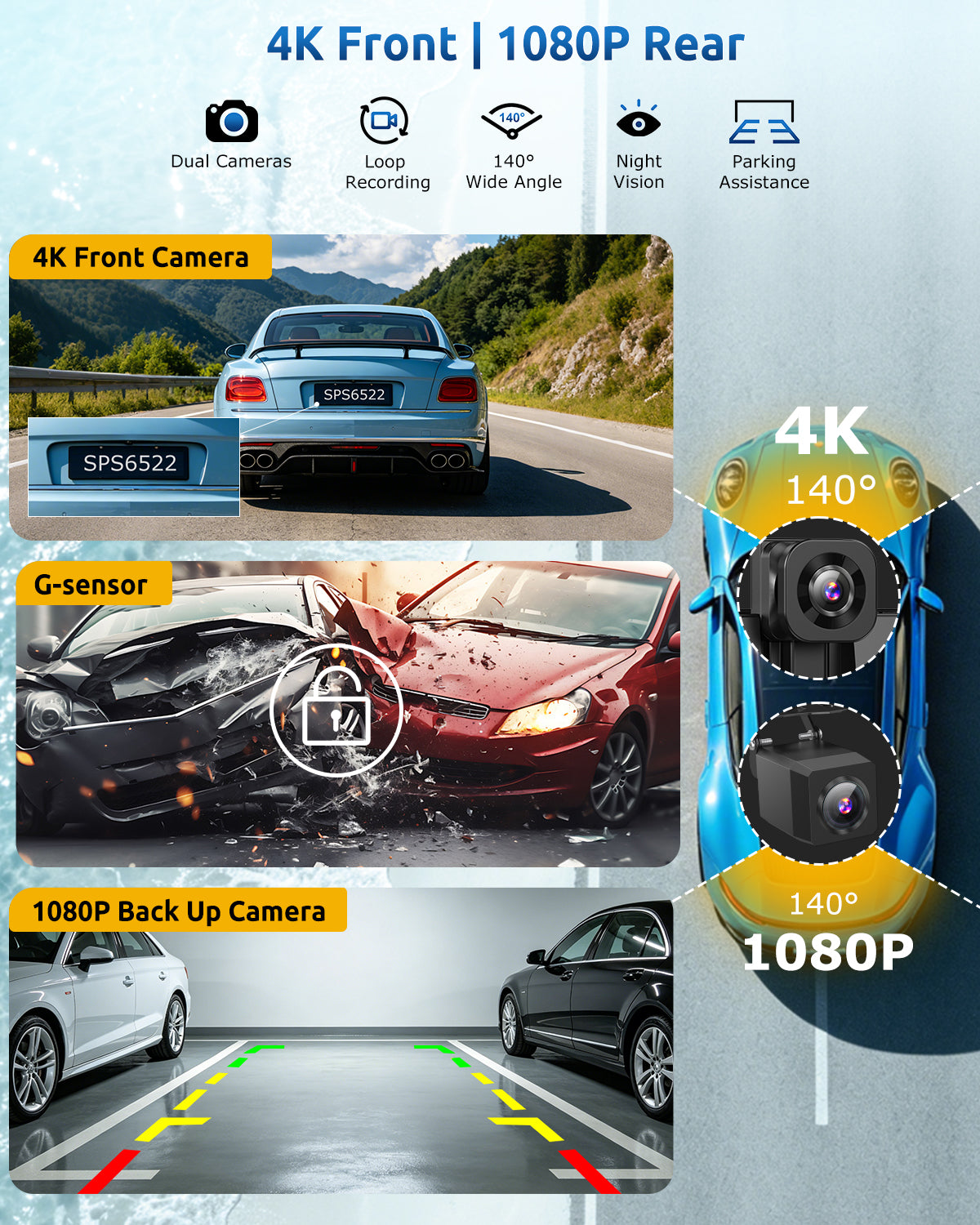 ESSGOO E72 11,3 Zoll CarPlay Display mit 4K Dashcam Standard