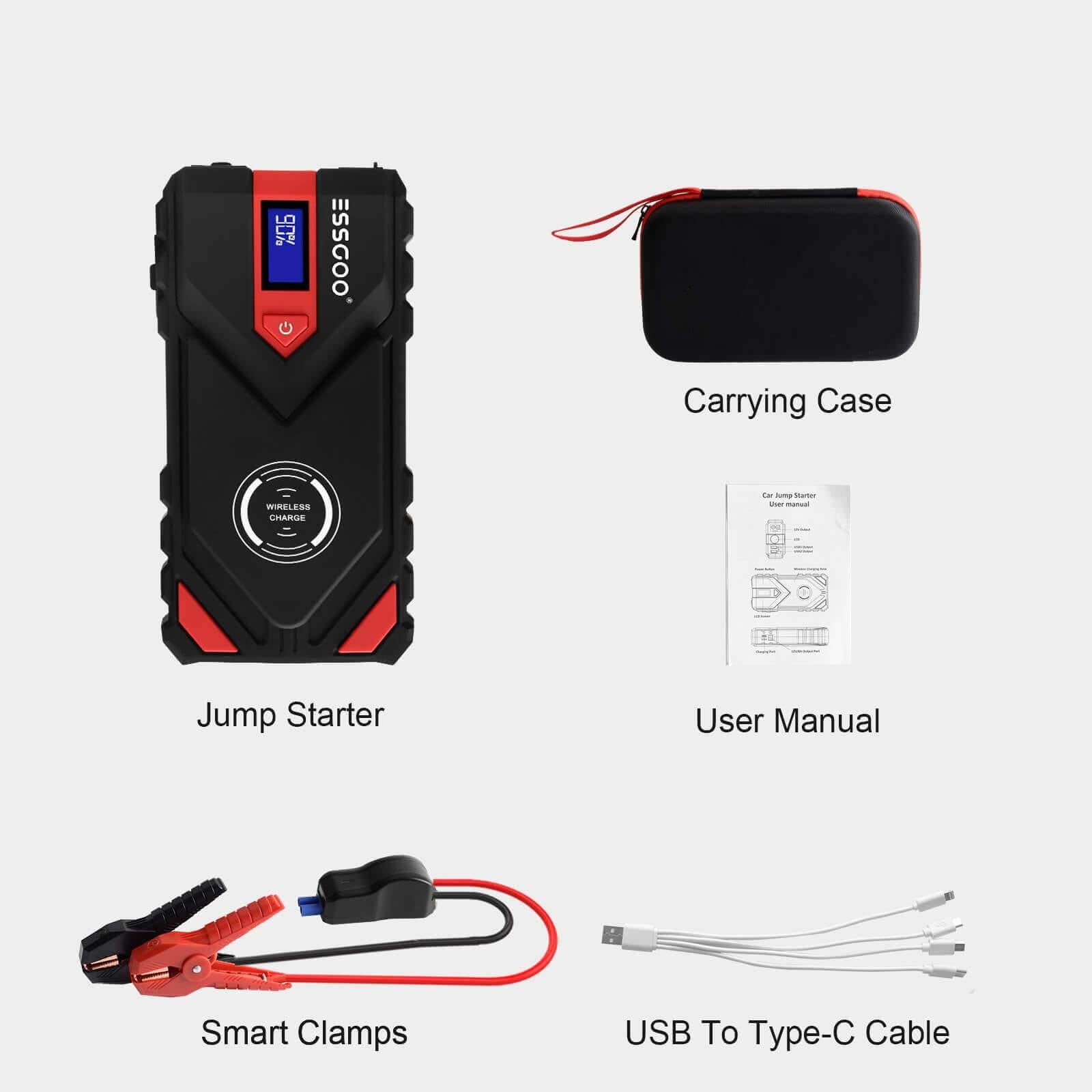 ESSGOO Starthilfe 1600A Powerbank 20000mAh 12V Auto Notfall
