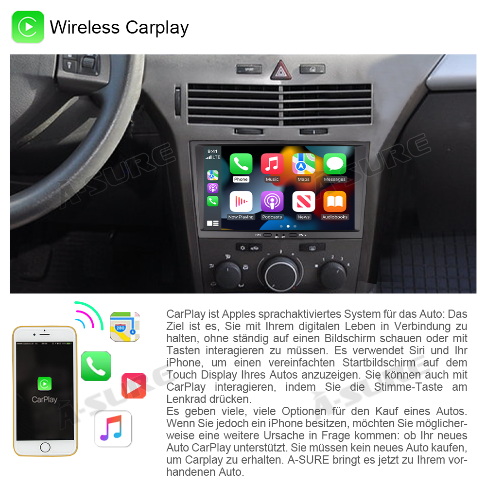 A-Sure GPS Opel Astra Corsa Autoradio 8 Zoll 2+32GB Android 14