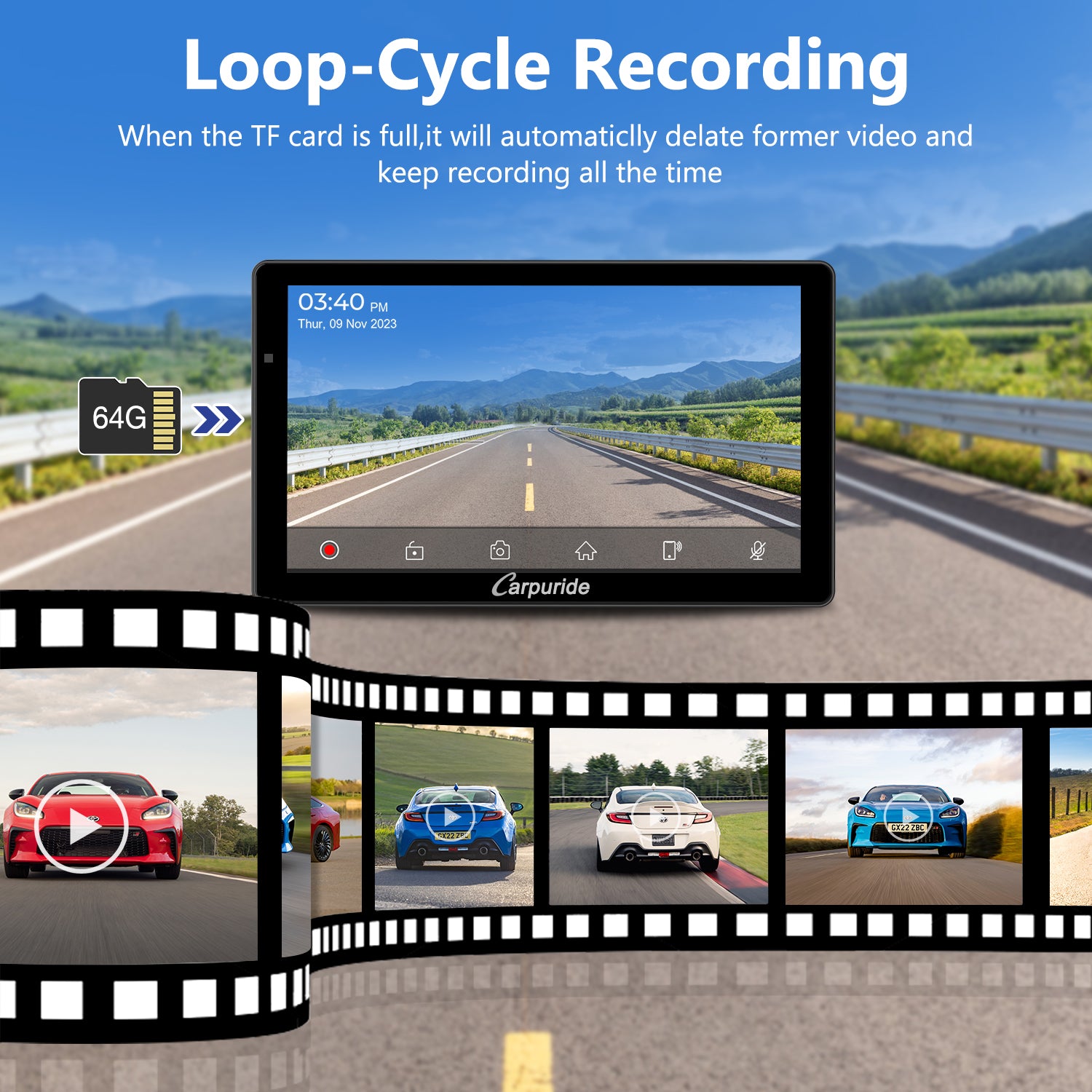 Carpuride W703 7 Zoll CarPlay-Display mit Dashcam DVR