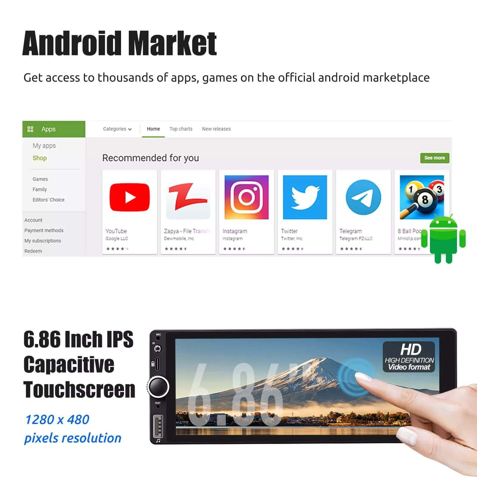 ESSGOO SWM686 1 DIN Autoradio MP5 Player Bluetooth