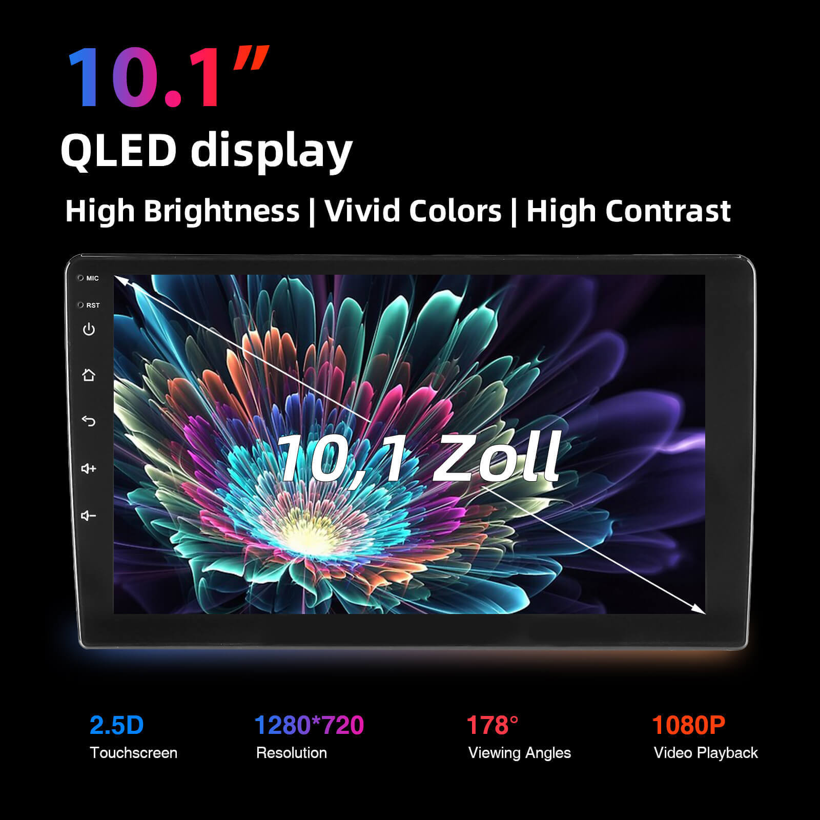 ESSGOO AR1001 2-DIN Autoradio 10,1 Zoll QLED CarPlay
