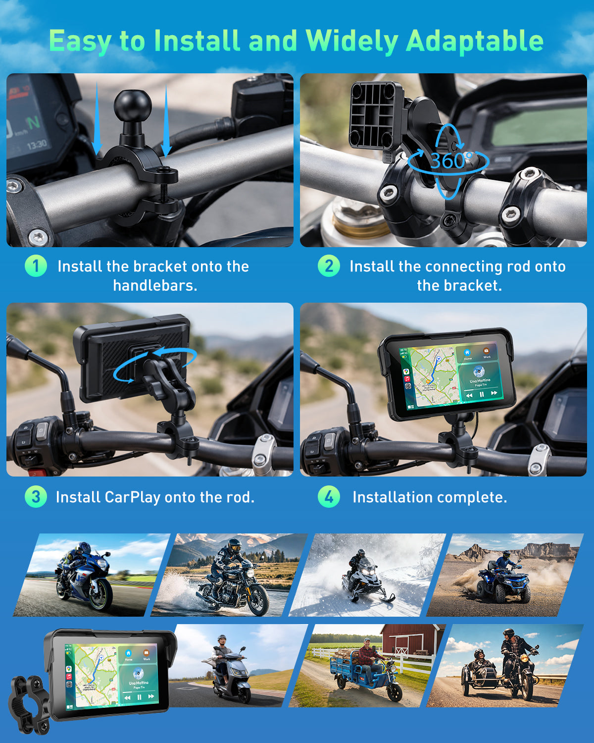 ESSGOO E10 Motorrad Navi 5 Zoll CarPlay Display