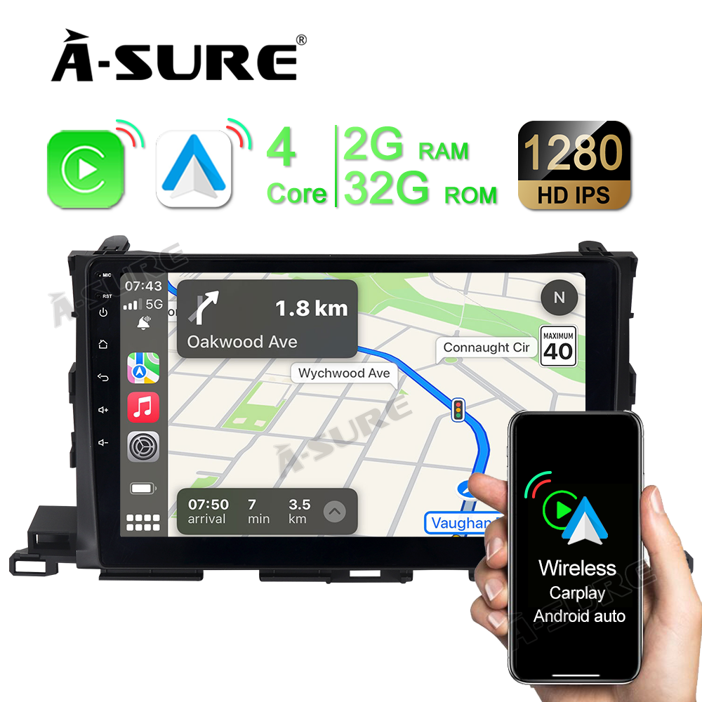 A-Sure Toyota Highlander Autoradio 10 Zoll Android 11 JBL Wireless CarPlay