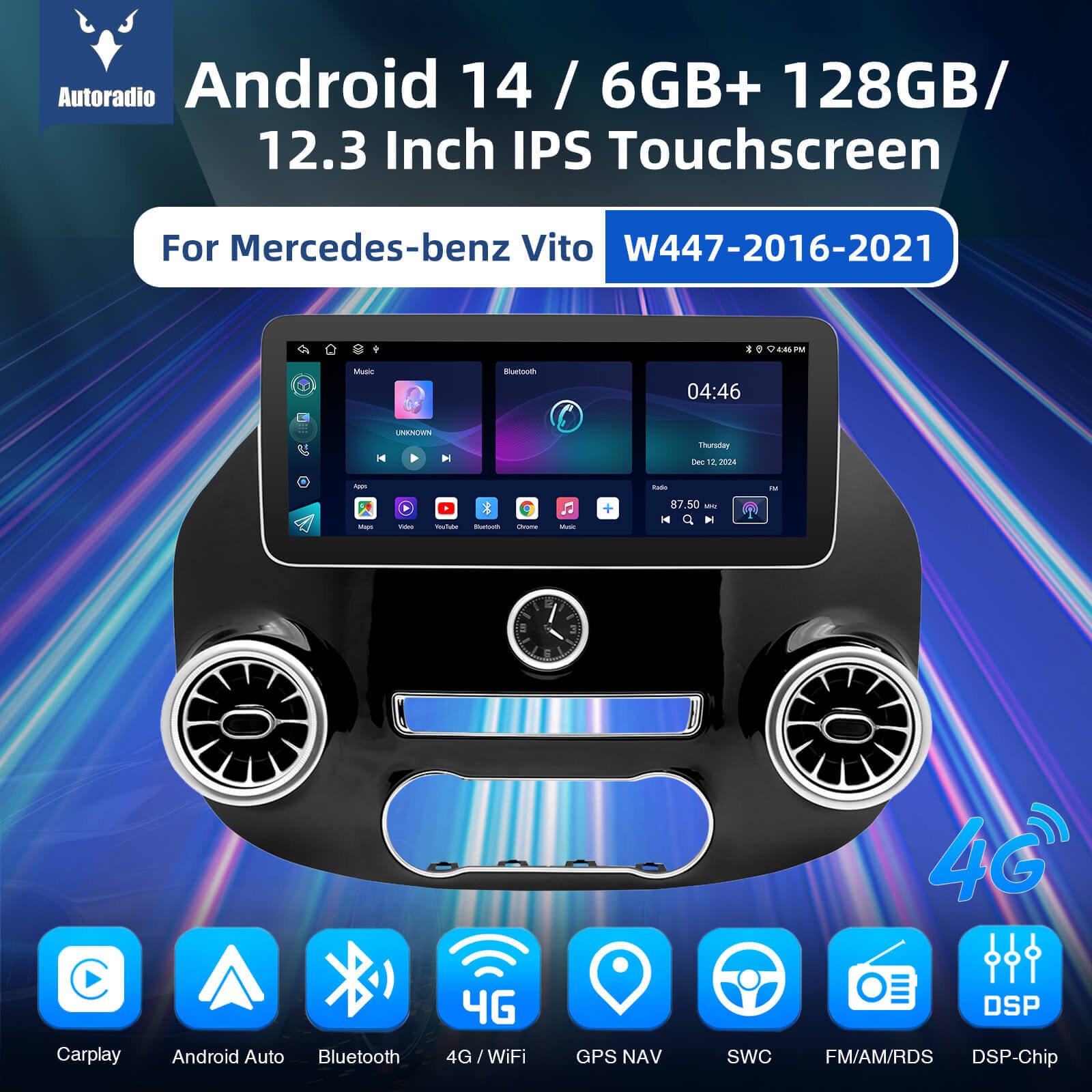 ESSGOO Car Stereo Benz Vito W447 Autoradio 12,3 Zoll IPS