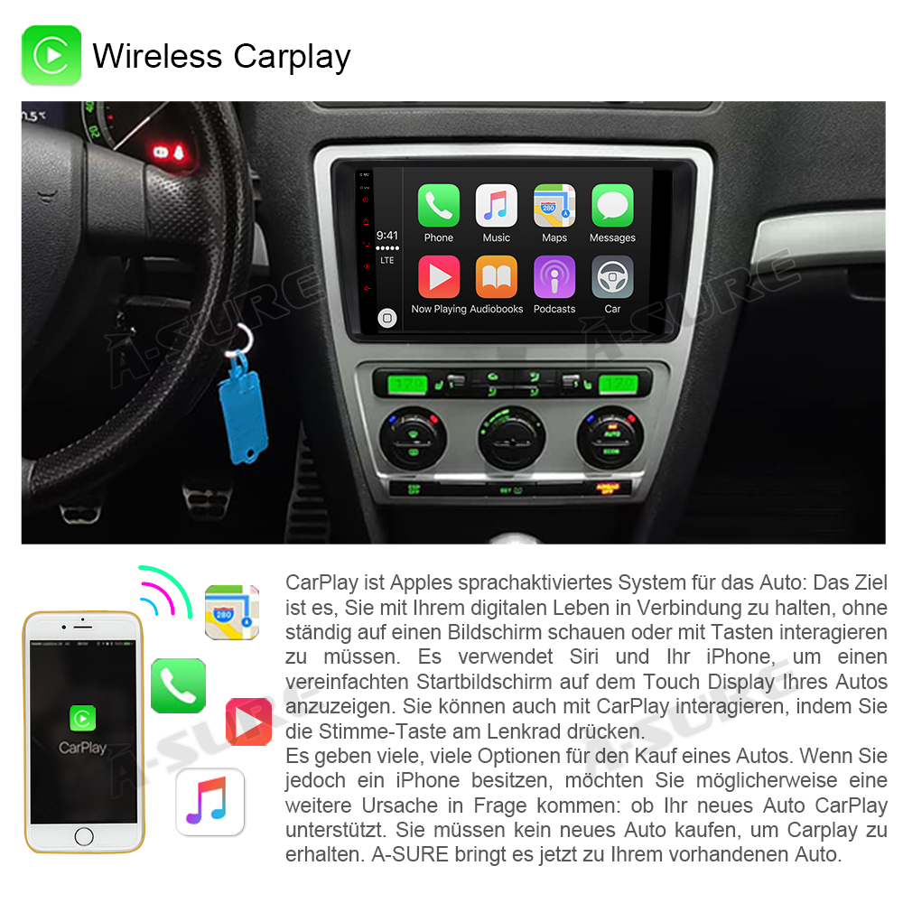 A-Sure GPS 9 Zoll Android 11 Autoradio Octavia Yeti 2+32GB