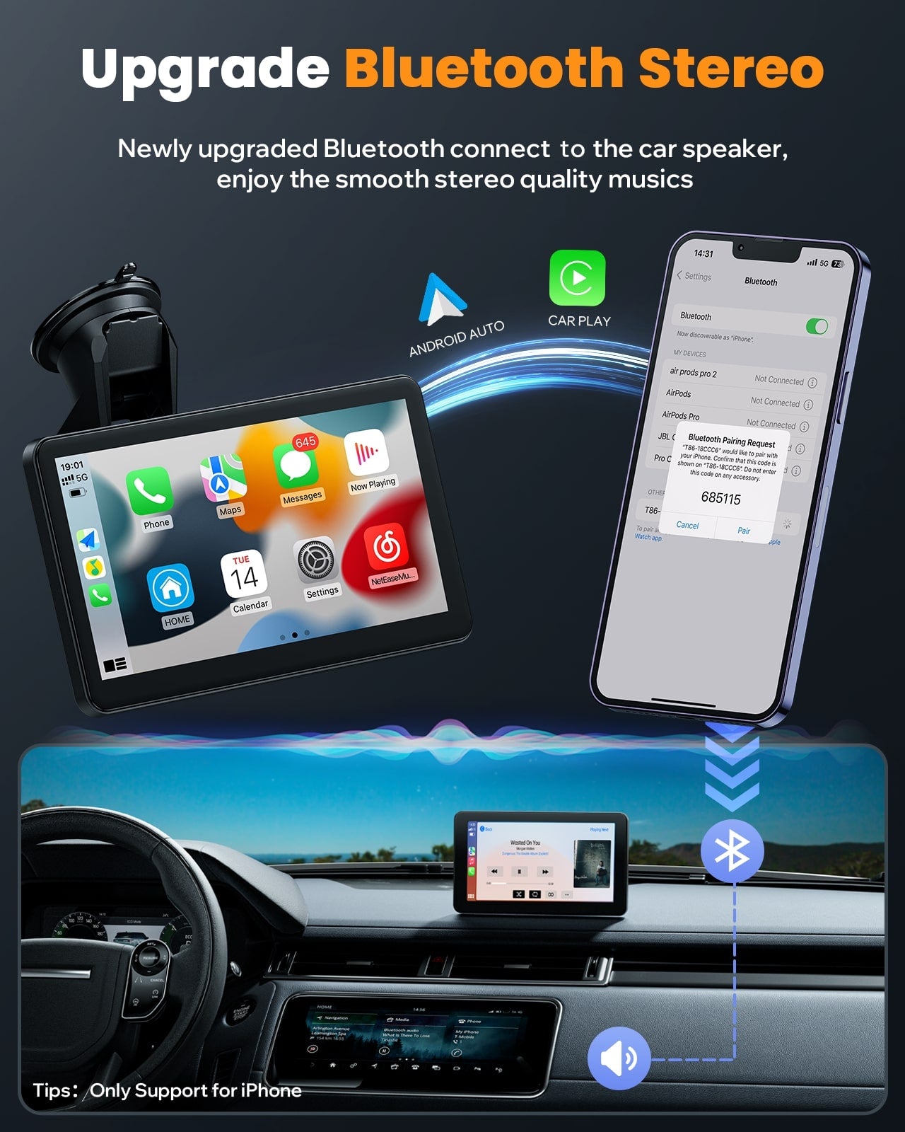 LAMTTO RC08 7" CarPlay-Display mit Rückfahrkamera 1080P