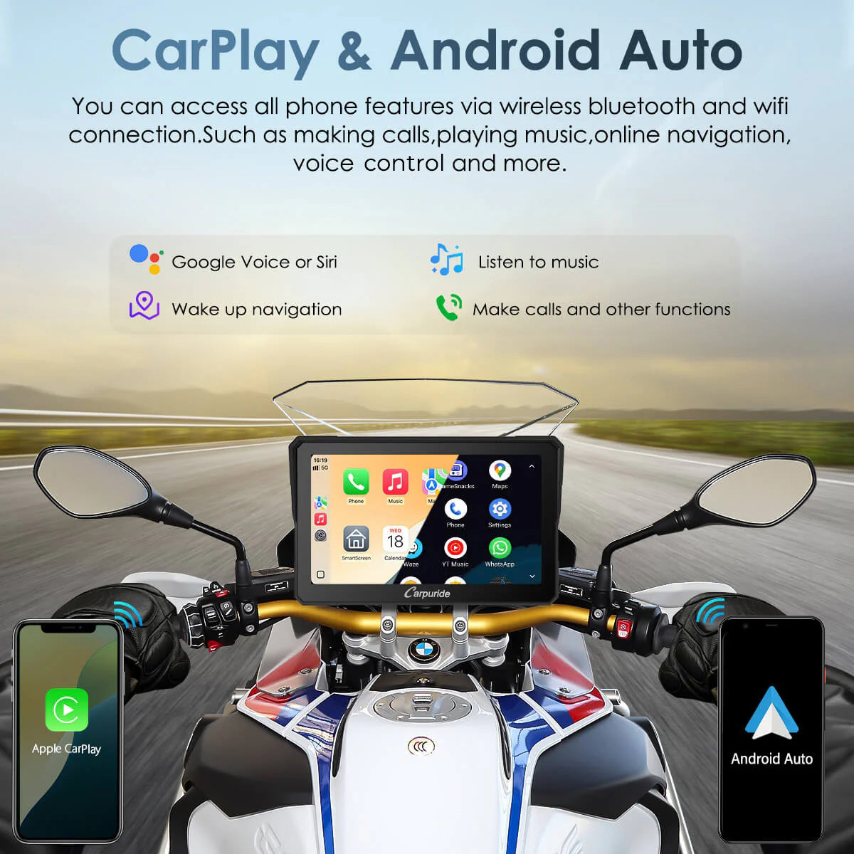Carpuride W702BS Motorrad CarPlay-Display 7 Zoll BMW Wonder Wheel